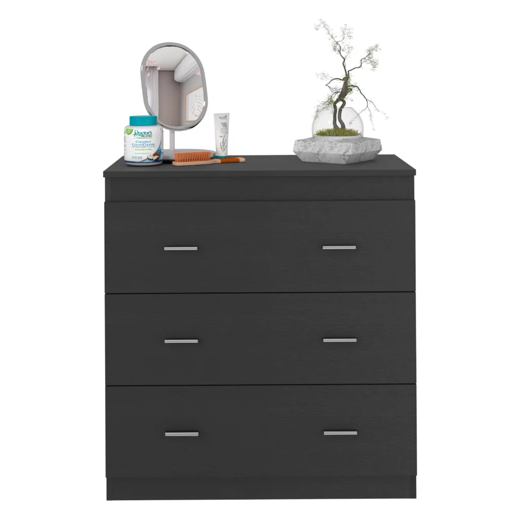 We Have Furniture Three Drawer Dresser Litress, Metal Handles, Black Wengue Finish