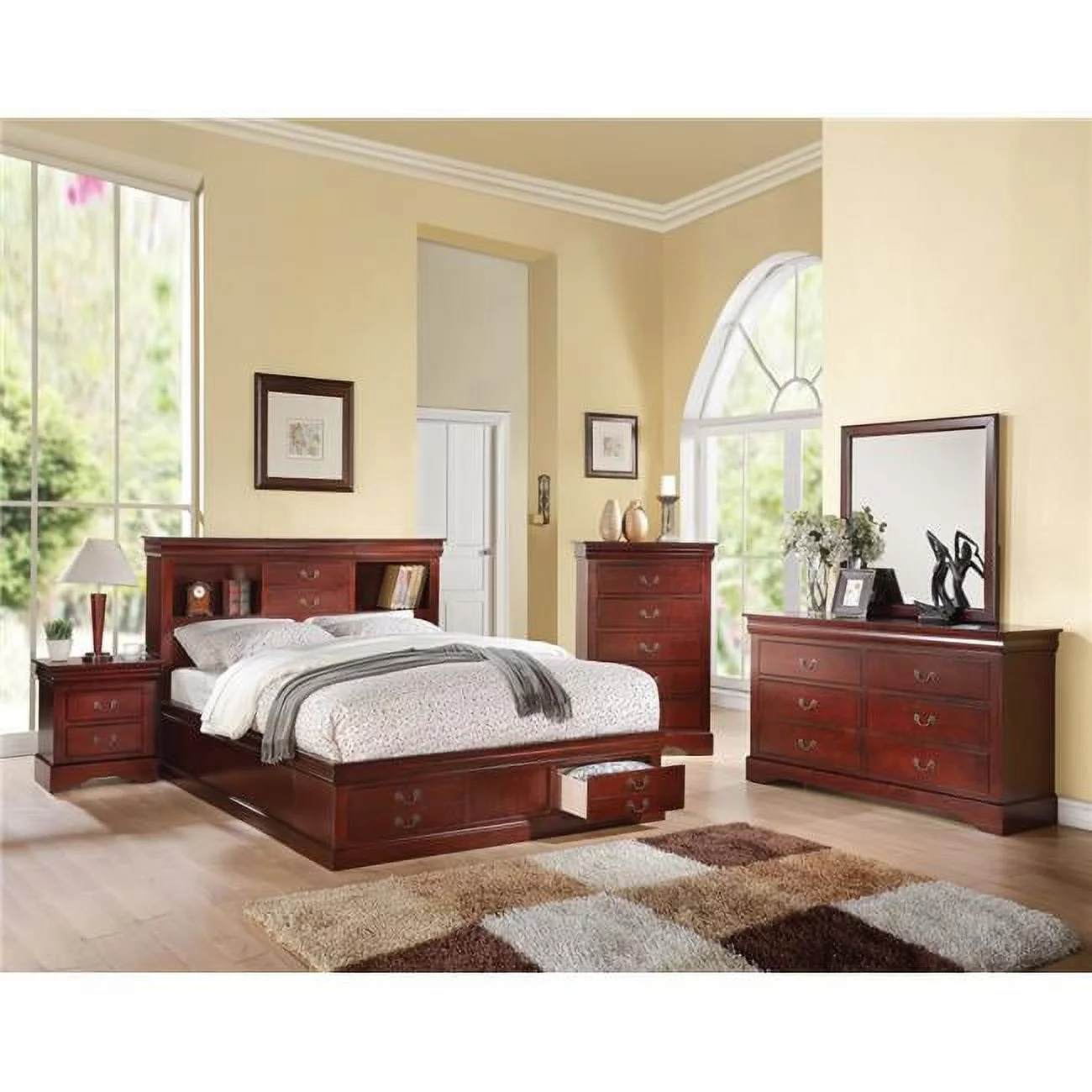 ACME 3 Piece Louis Philippe III Queen Size Bed with Storage - Cherry