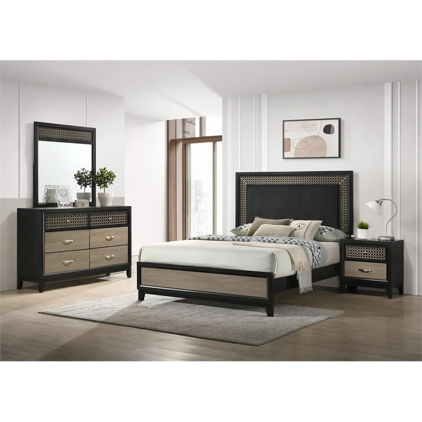 Coaster 5-Piece Contemporary Wood Queen Bedroom Set in Light Brown/Gray