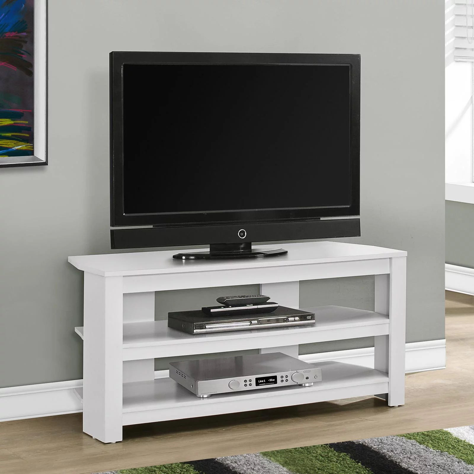 Monarch Specialties Tv Stand, 42 Inch, Console, Living Room, Bedroom, White Laminate