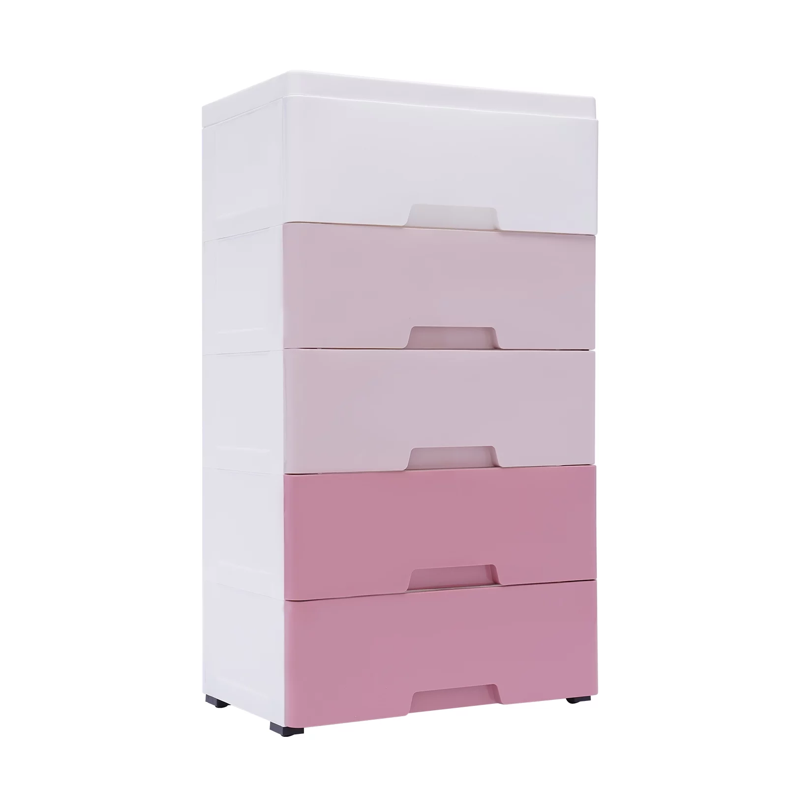 Aiqidi 5 Plastic Drawers Dresser Vertical Clothes Storage Chest Bedroom Tower Closet Organizer Cabinet Cart on Wheels, Pink