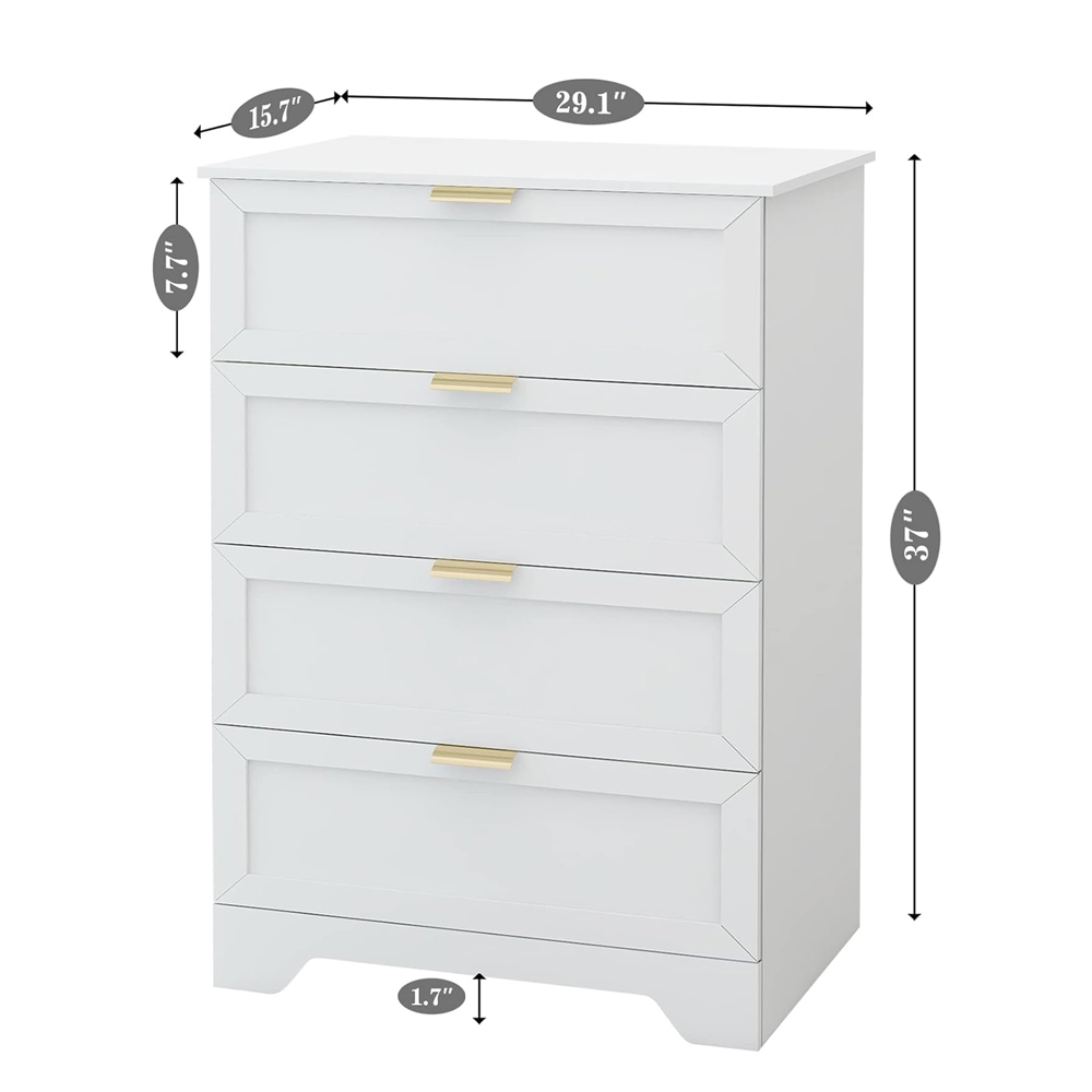 Modern 4 Drawer Dresser, 37inch Tall Dresser Chest With Large Drawer, Wood Nursery Dresser Storage Cabinet Organizer Unit For Bedroom, Closet, Living Room, Cloakroom, Entryway