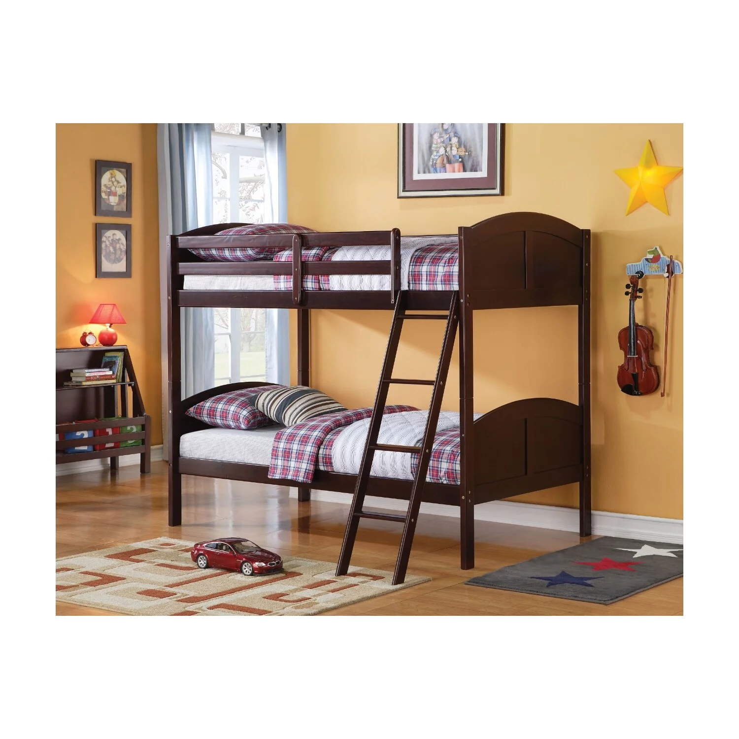 Benzara BM163459 Wooden Twin & Twin Bunk Bed, Espresso Brown