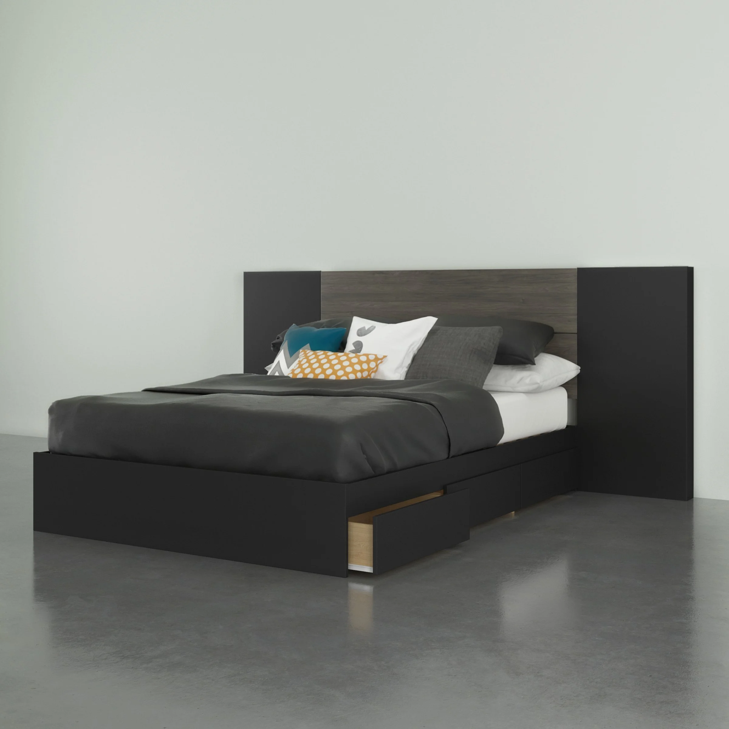 Atlas 3 Piece Full Size Bedroom Set, Bark Grey and Black