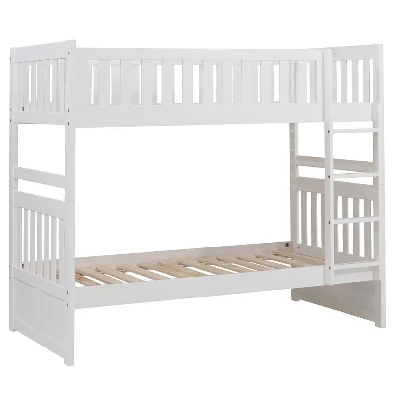 Pemberly Row Transitional Wood Twin over Twin Bunk Bed in White