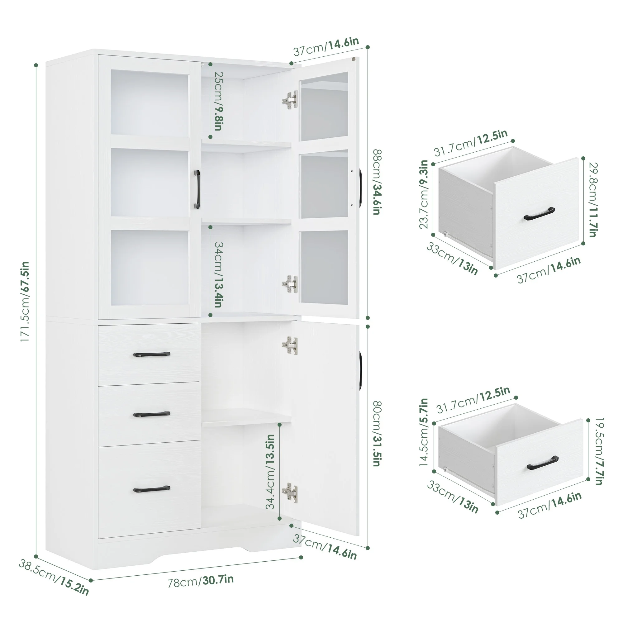 Homfa 5 Shelf Bookcase with Drawers & Doors, 67.5