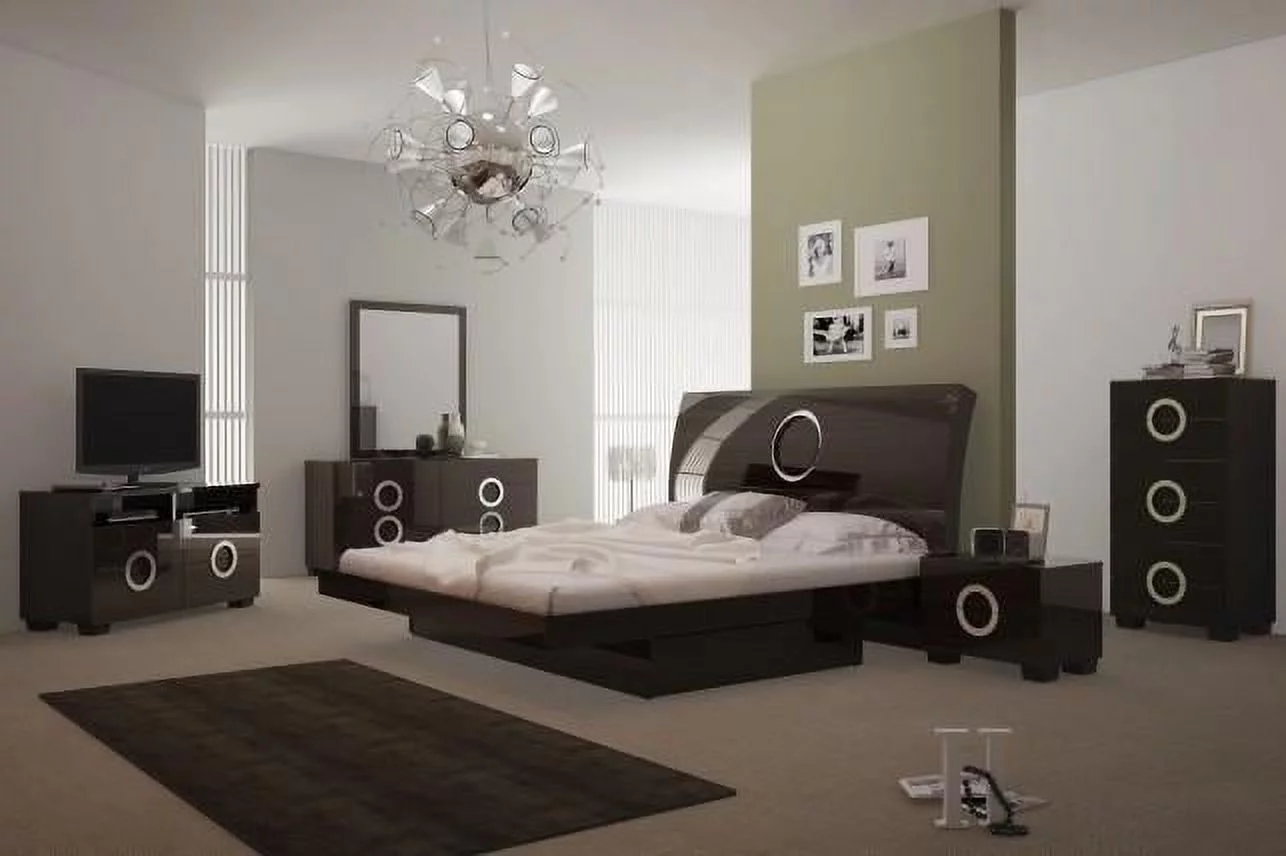 Wenge High Gloss Finish Cal King Bedroom Set 5Pcs Global United Monte Carlo