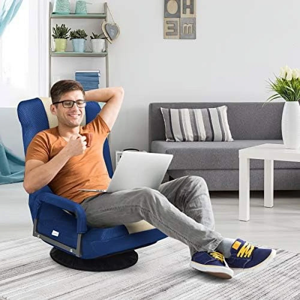 xrboomlife Swivel Gaming Chair  6-Position Adjustable Folding Floor Chair with Armrest and  Degree Swivel Round Base  Video Gaming Rocker for Home Office Lounging (Red)