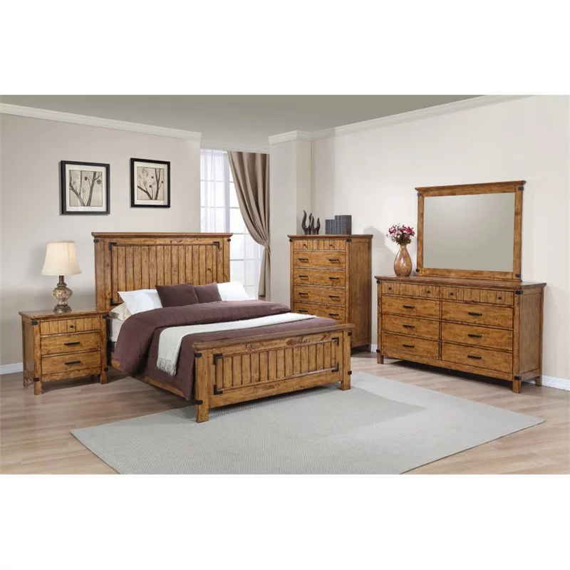 Bowery Hill 4 Piece Full Panel Bedroom Set in Natural and Honey