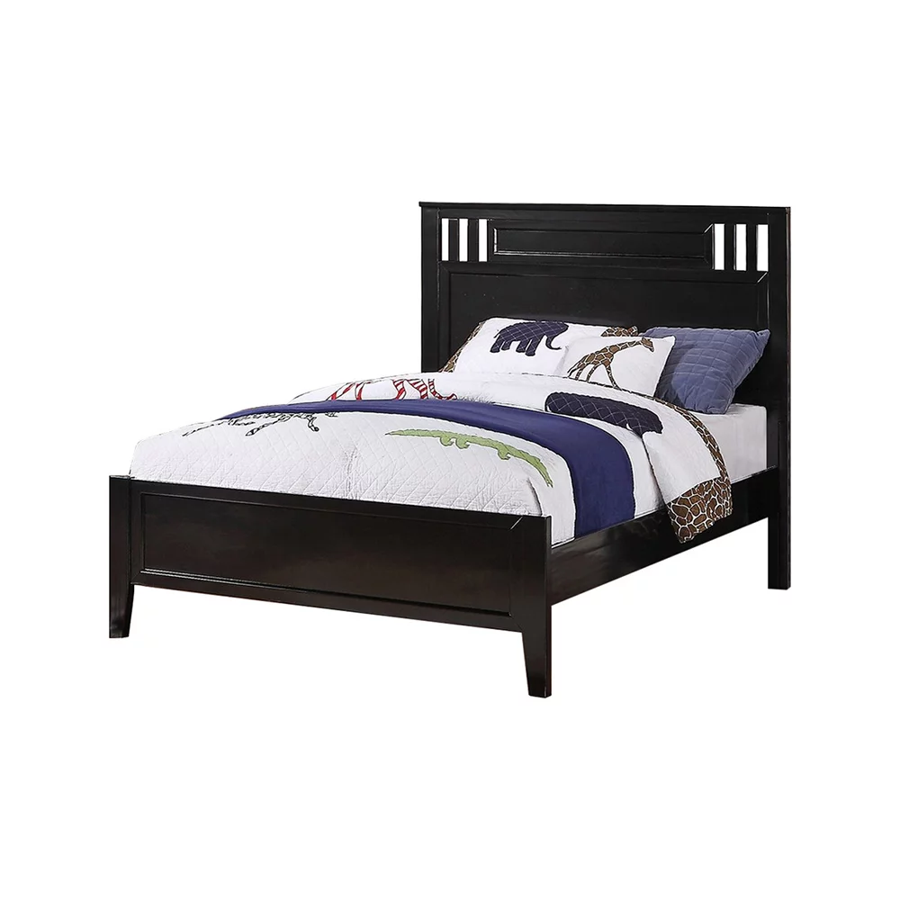 Appealing Full Bed Wooden Finish Black- Saltoro Sherpi