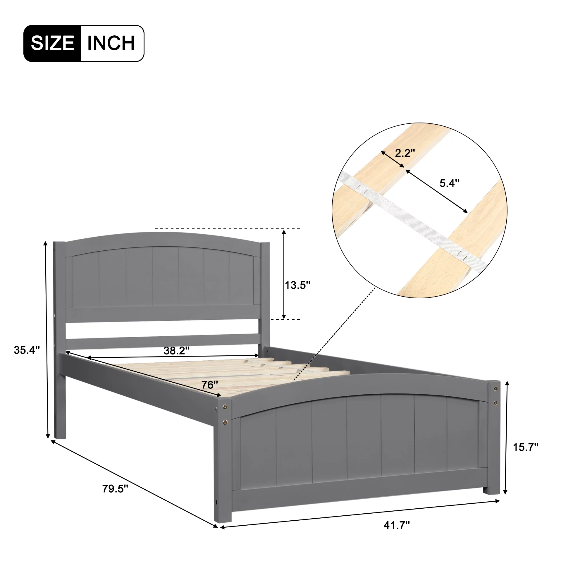 Wood Platform Bed Frame with Headboard and Footboard, Solid Wood Mattress Foundation, No Box Spring Needed, Wood Slat Support