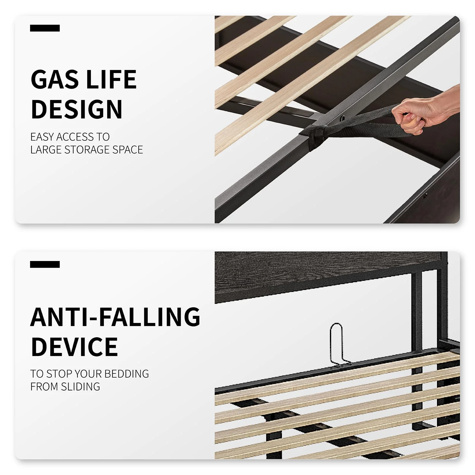 LUXOAK King Size Lift Up Storage Bed, Storage Headboard & Charging Station, Black