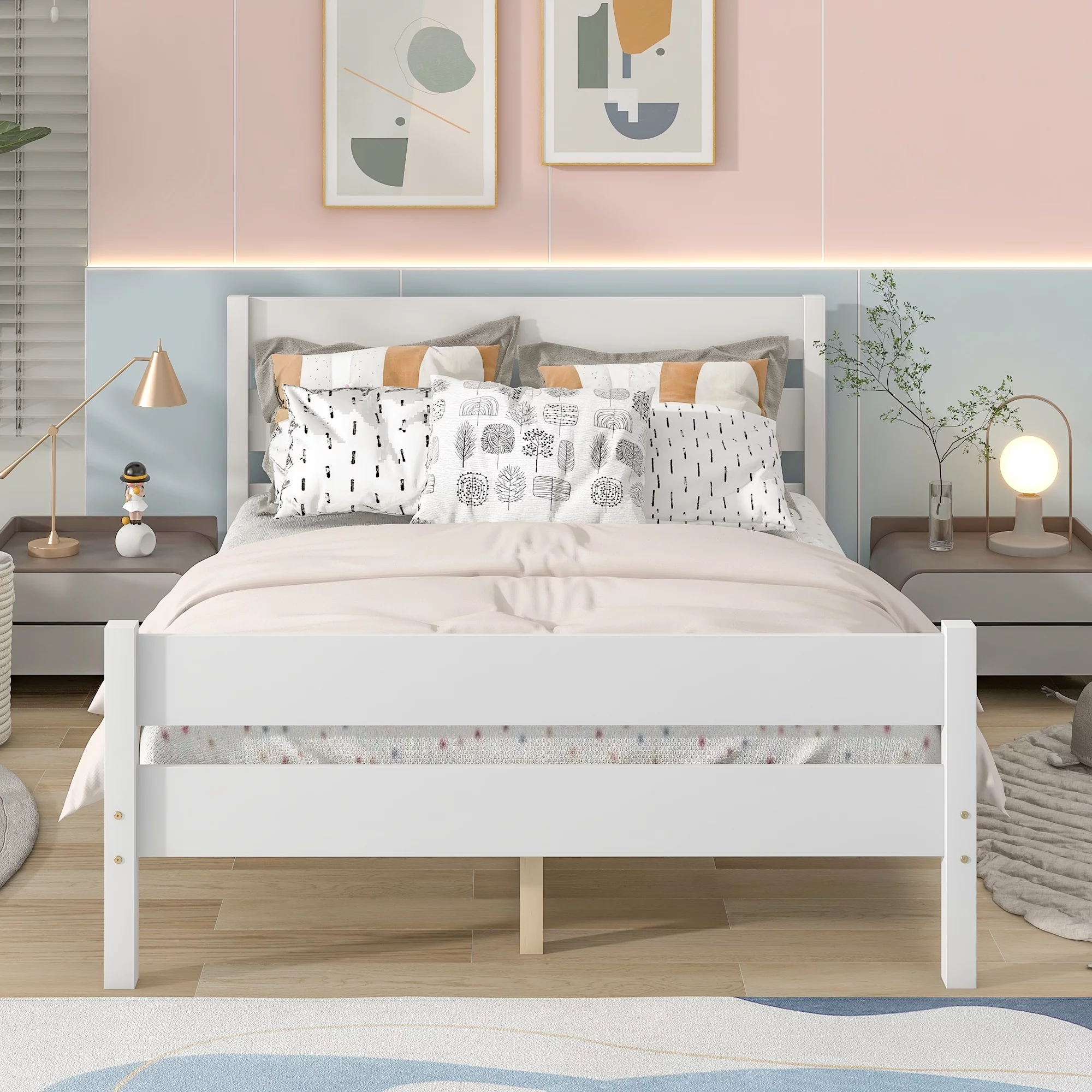 uhomepro Full Bed Frames for Kids, Modern Platform Bed Frame with Headboard and Footboard, Heavy Duty Full Size Bed Frame Bedroom Furniture with Wood Slats Support, No Box Spring Needed, White