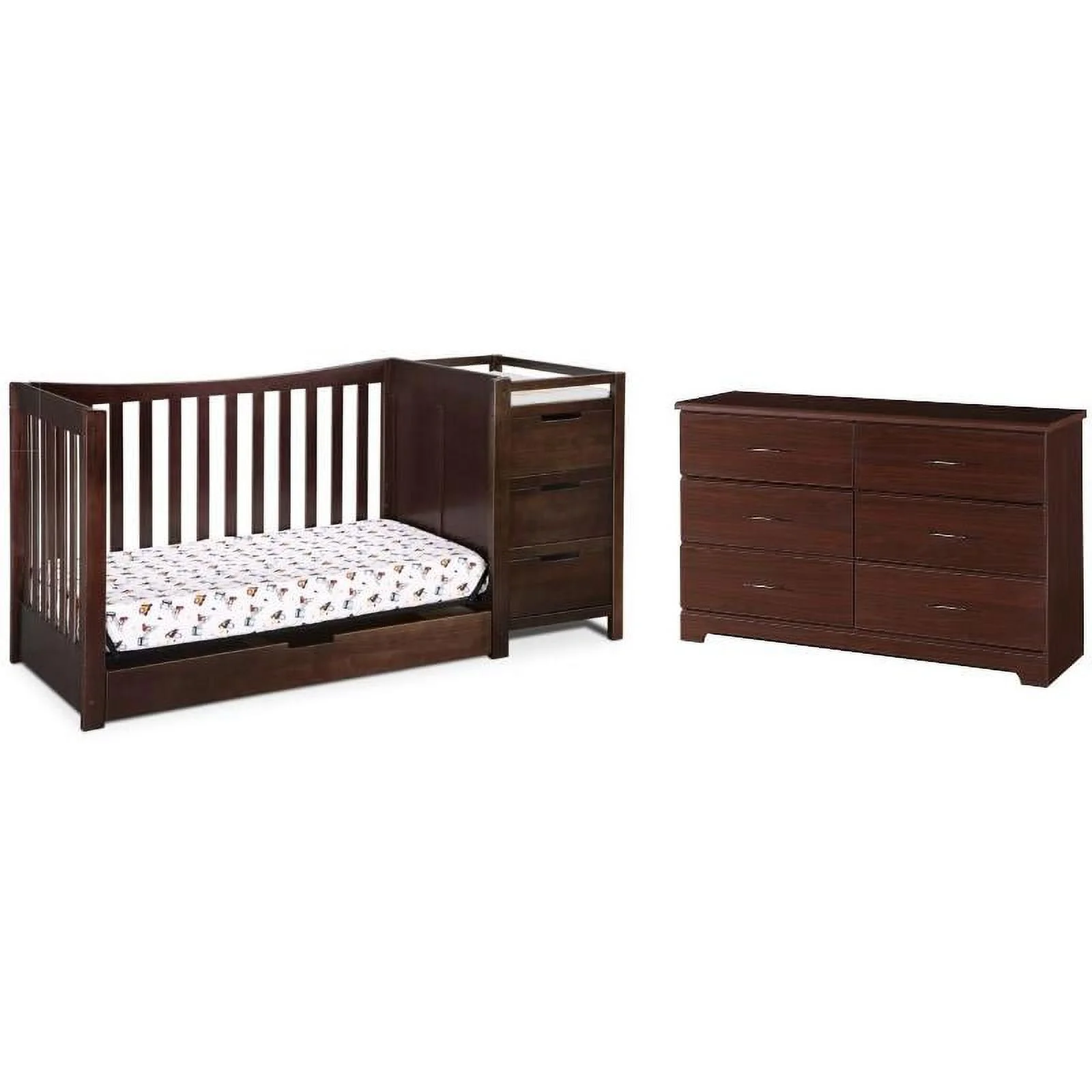 Home Square 2-Piece Set with Crib & 6 Drawer Dresser in Espresso