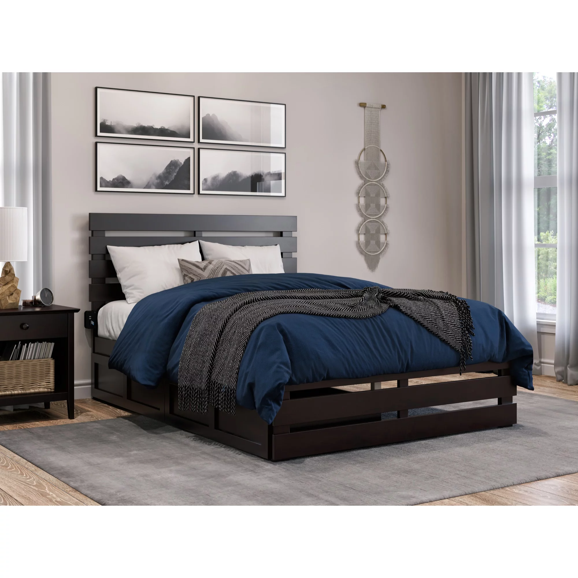 AFI Oxford Wood Full Bed with Footboard and 2 Drawers in Espresso