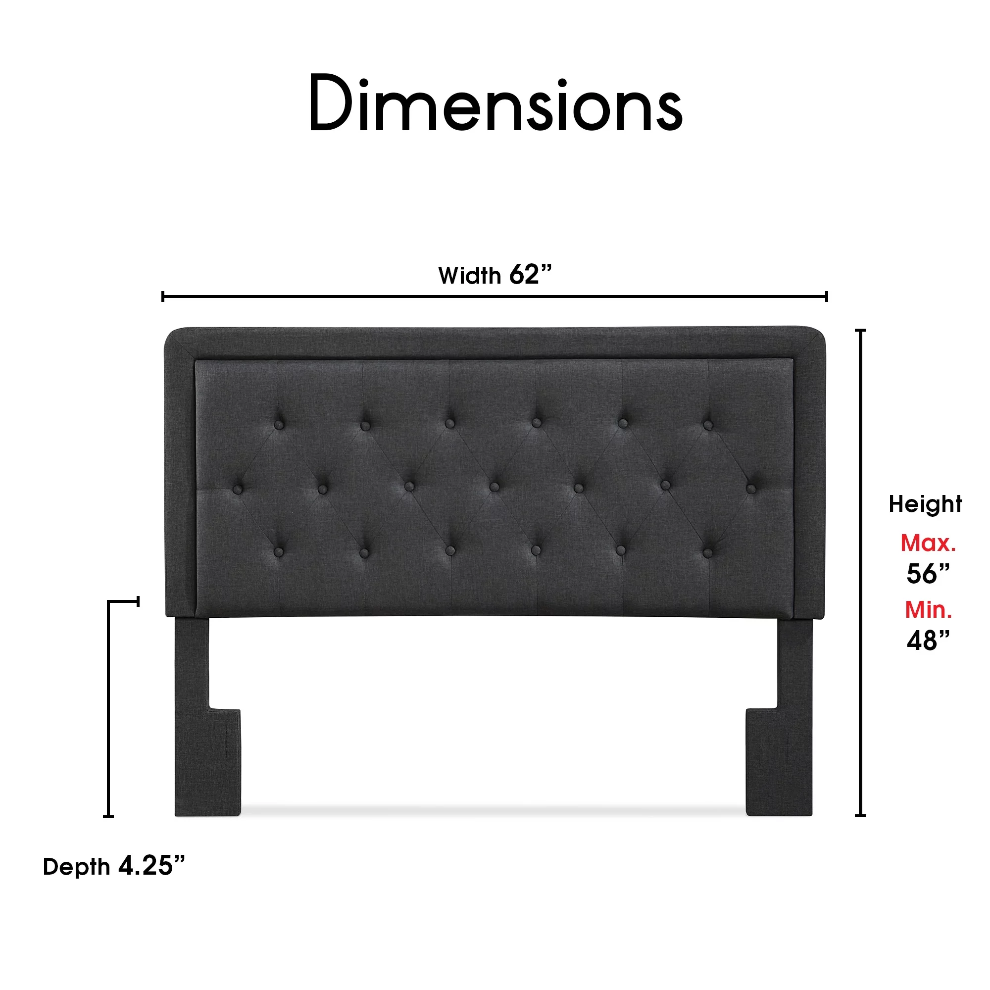 Millwork Holdings,. Co Inc Elle Decor Amery Tufted Upholstered Headboard, Adjustable Height, Queen Gray