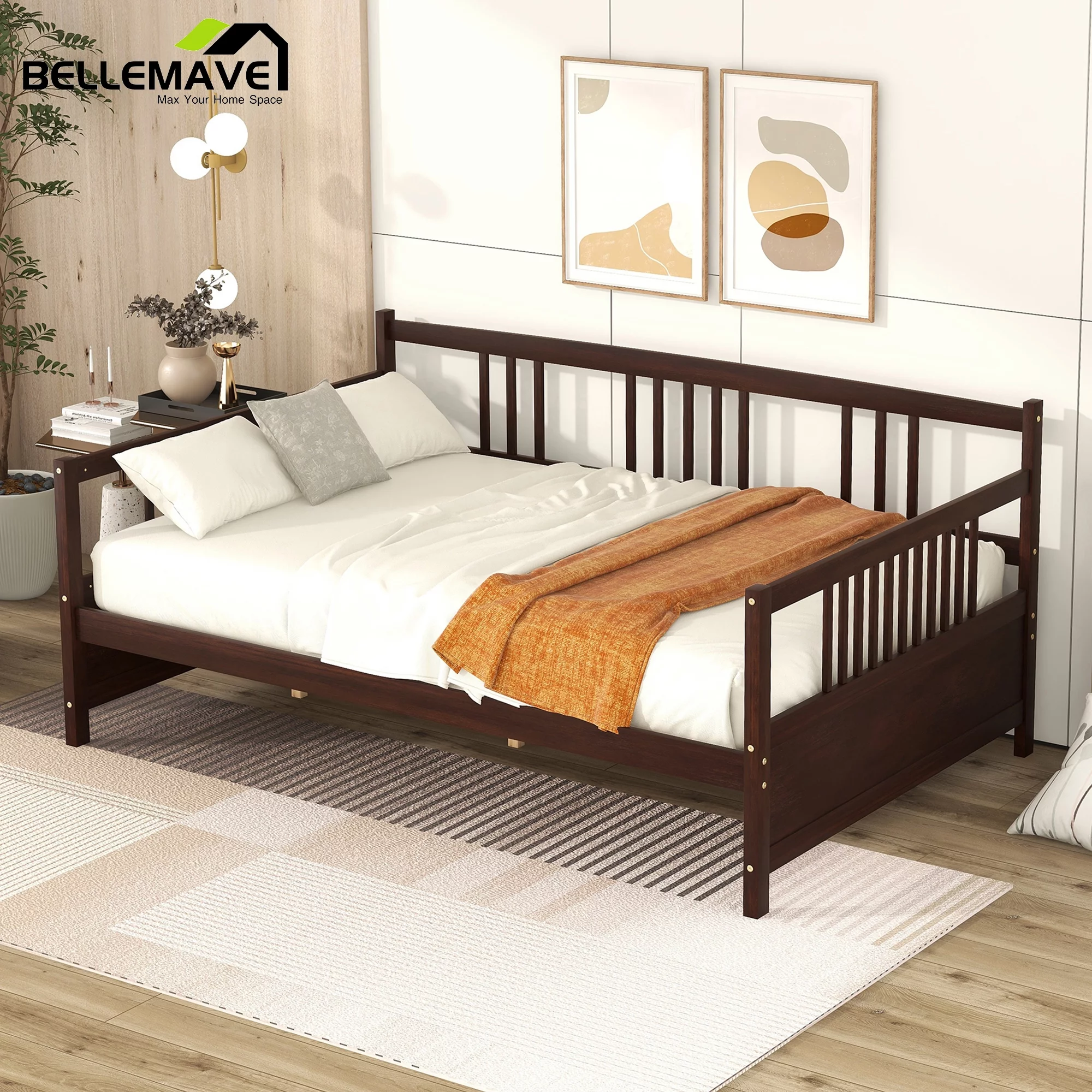 Full Size Daybed Frame, Wood Bed Frame with Slats, Headboard and Footboard, Full Daybed for Kids, Girls, Boys, No Box Spring Espresso)