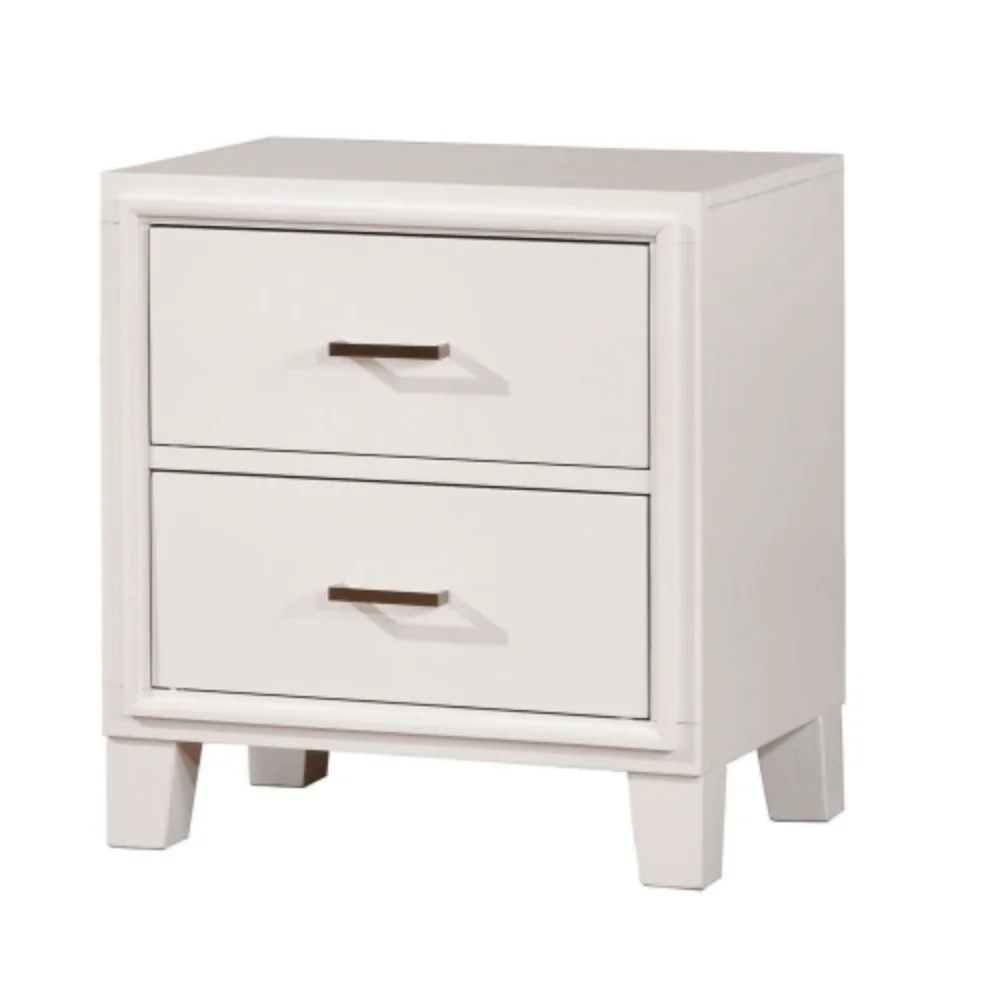 Simple Casual 1pc Nightstand White Color Solid wood Bedroom Furniture Transitional Look Nightstand Nickel Bar Pull