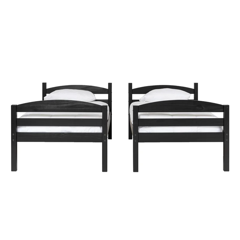 Walker Edison Transitional Twin-over-Twin Solid Wood Bunk Bed Frame in Black
