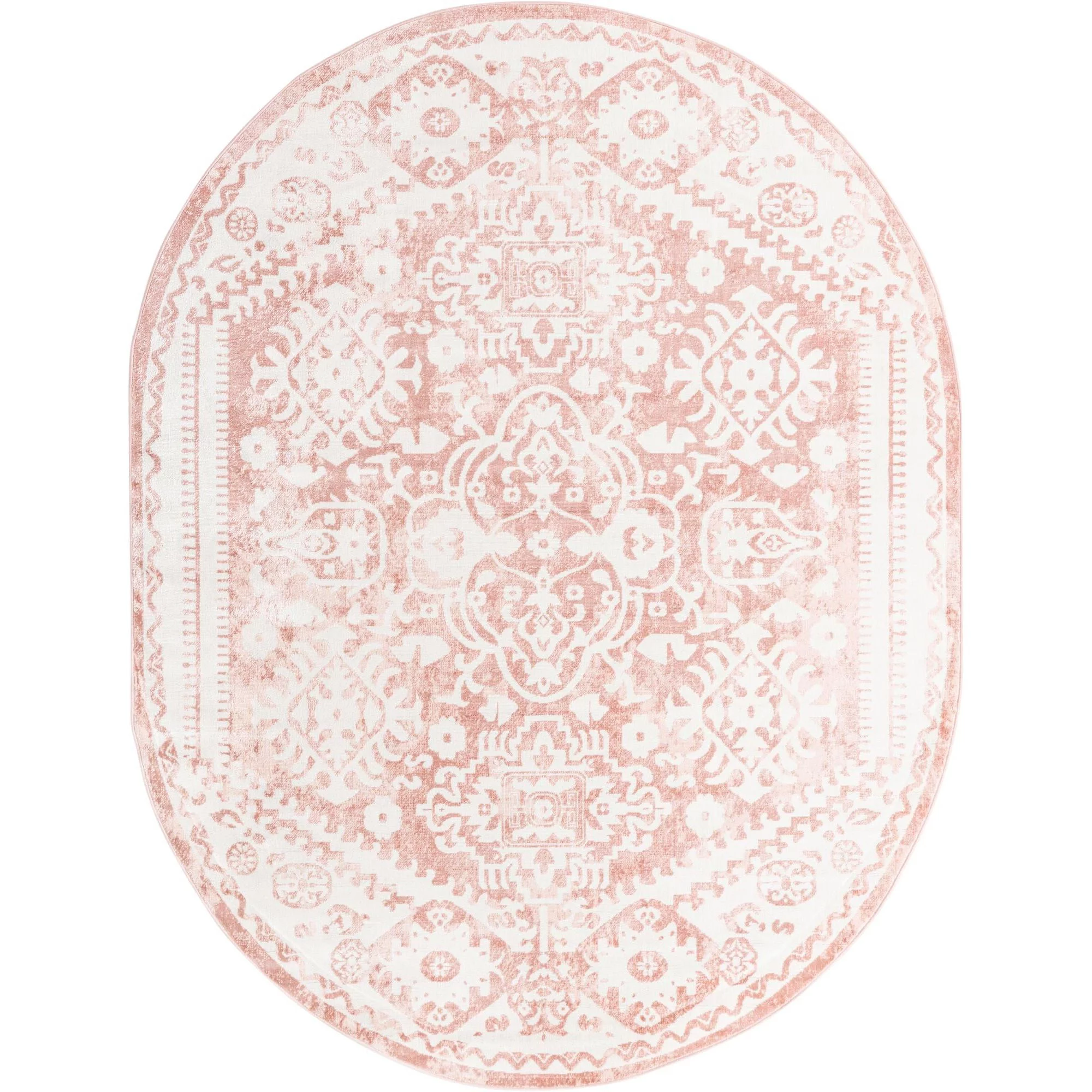 Unique Loom Radcliffe Oxford Rug Pink/Ivory 8' x 10' Oval Border Bohemian Perfect For Dining Room Bed Room Kids Room Play Room