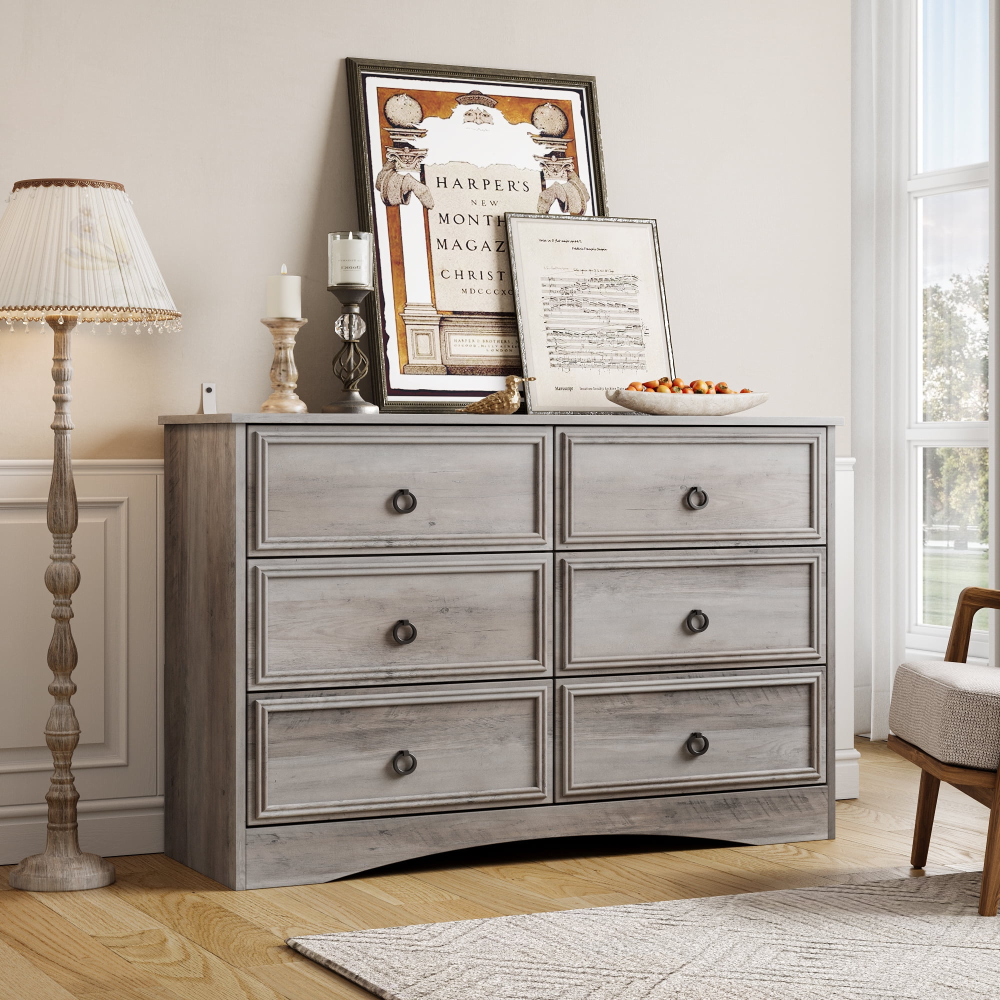 6 Drawer Dresser for Bedroom living Room, Modern Chest of Drawers Wood Organizer, Gray