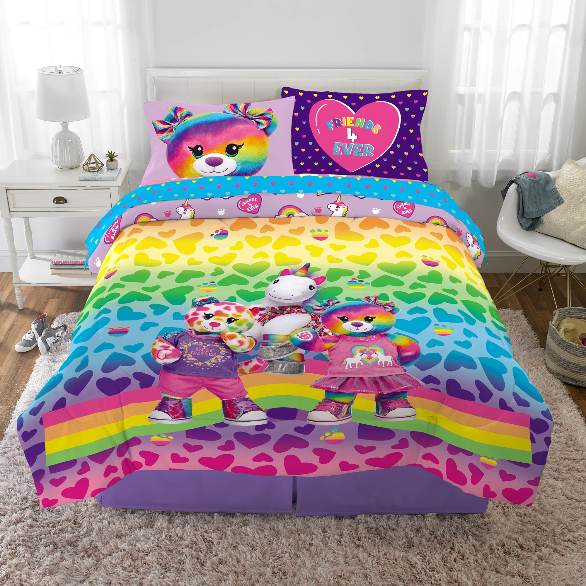 Build-A-Bear Workshop Kids Full Bed in a Bag, Comforter and Sheets, Multicolor