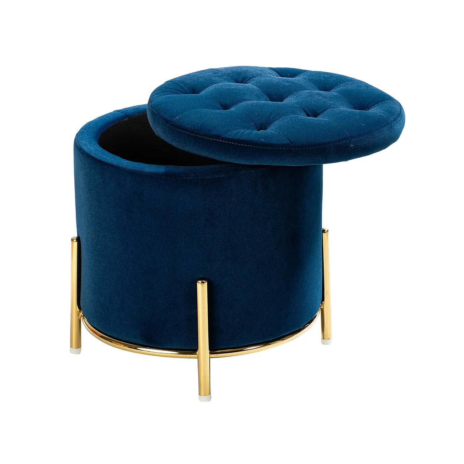 HULALA HOME Bertran Multifunctional Tufted Storage Velvet Ottoman with Gold Metal Legs by  NAVY