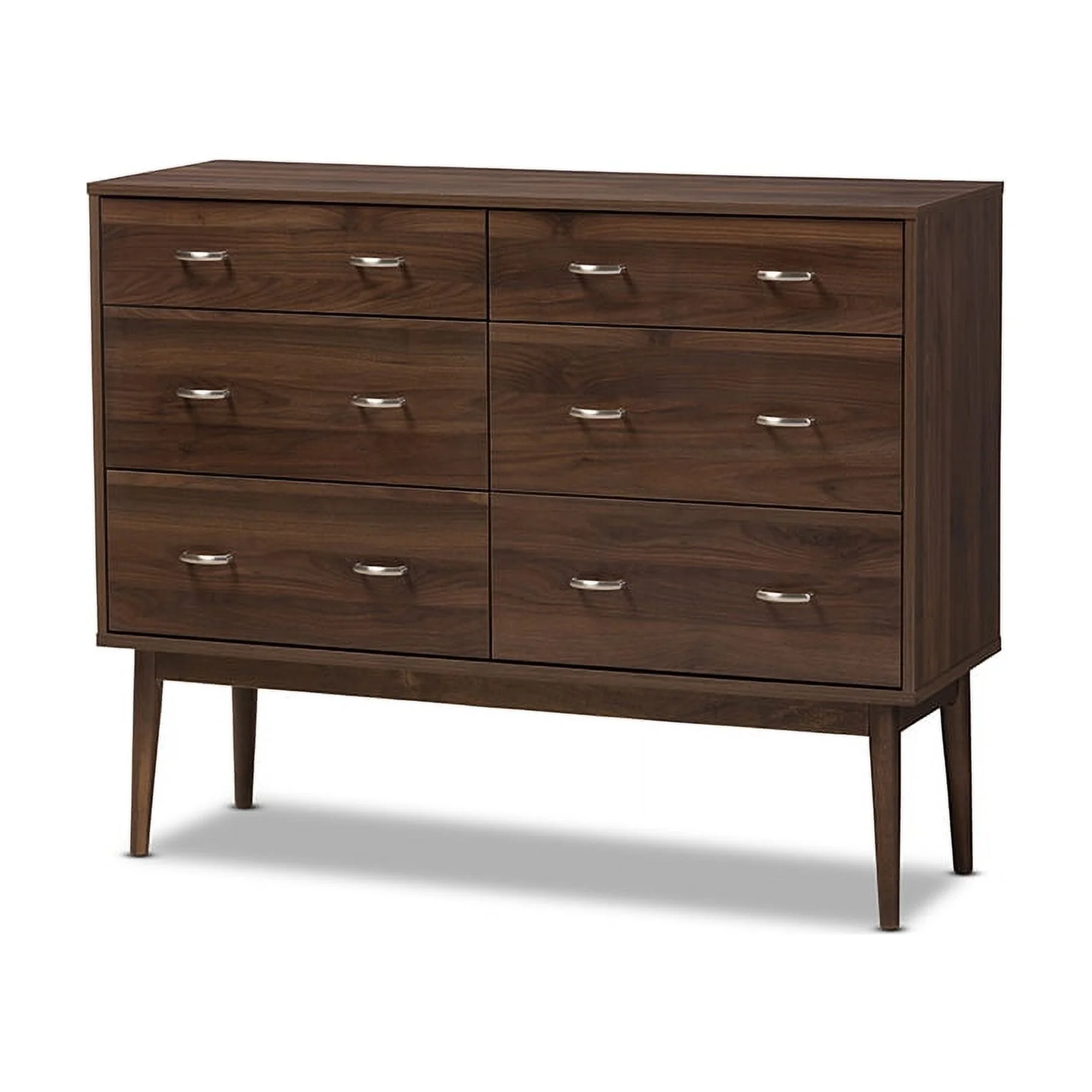 Baxton Studio Disa Mid-Century Modern Walnut Brown Finished 6-Drawer Dresser