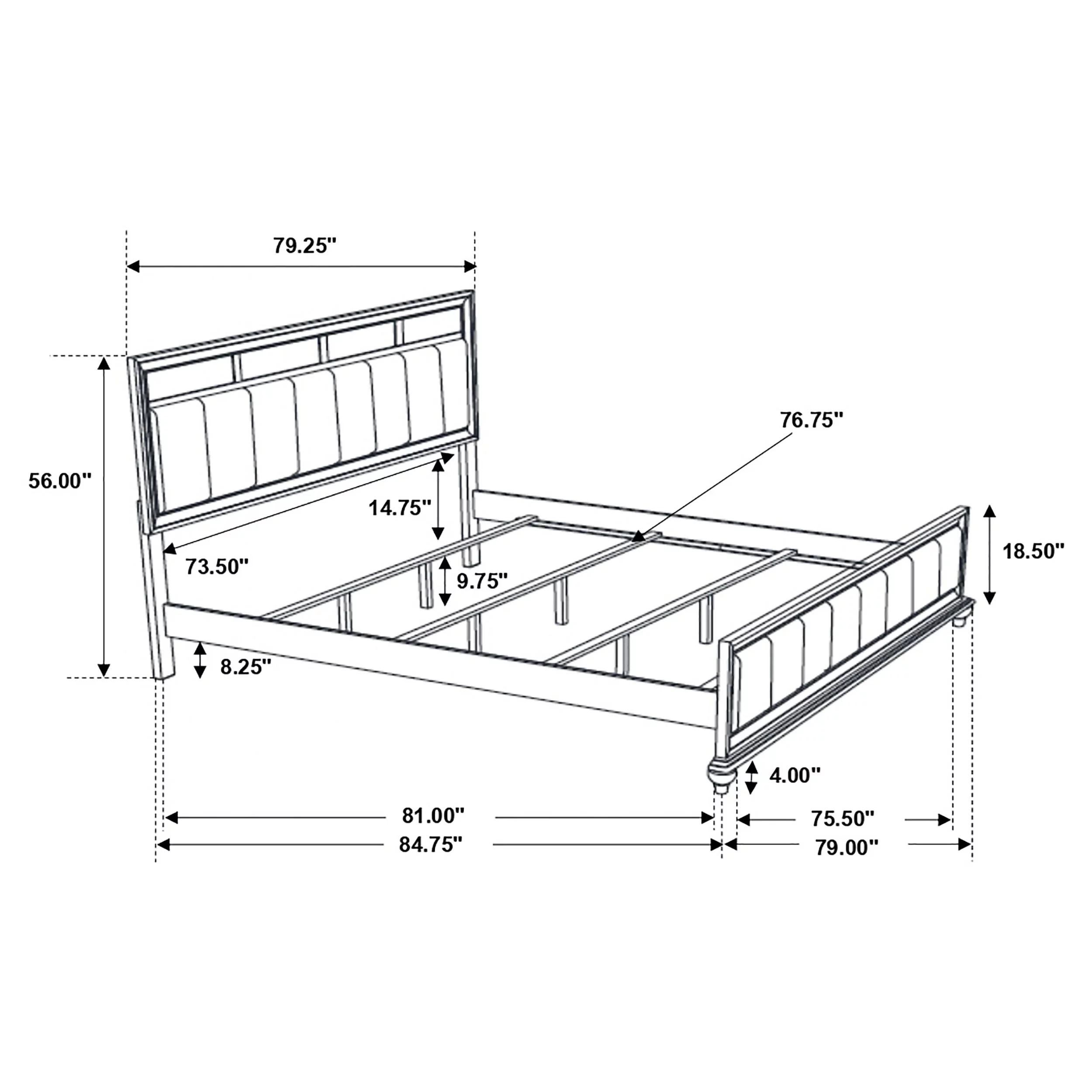 Barzini Eastern King Upholstered Bed - Black And Grey