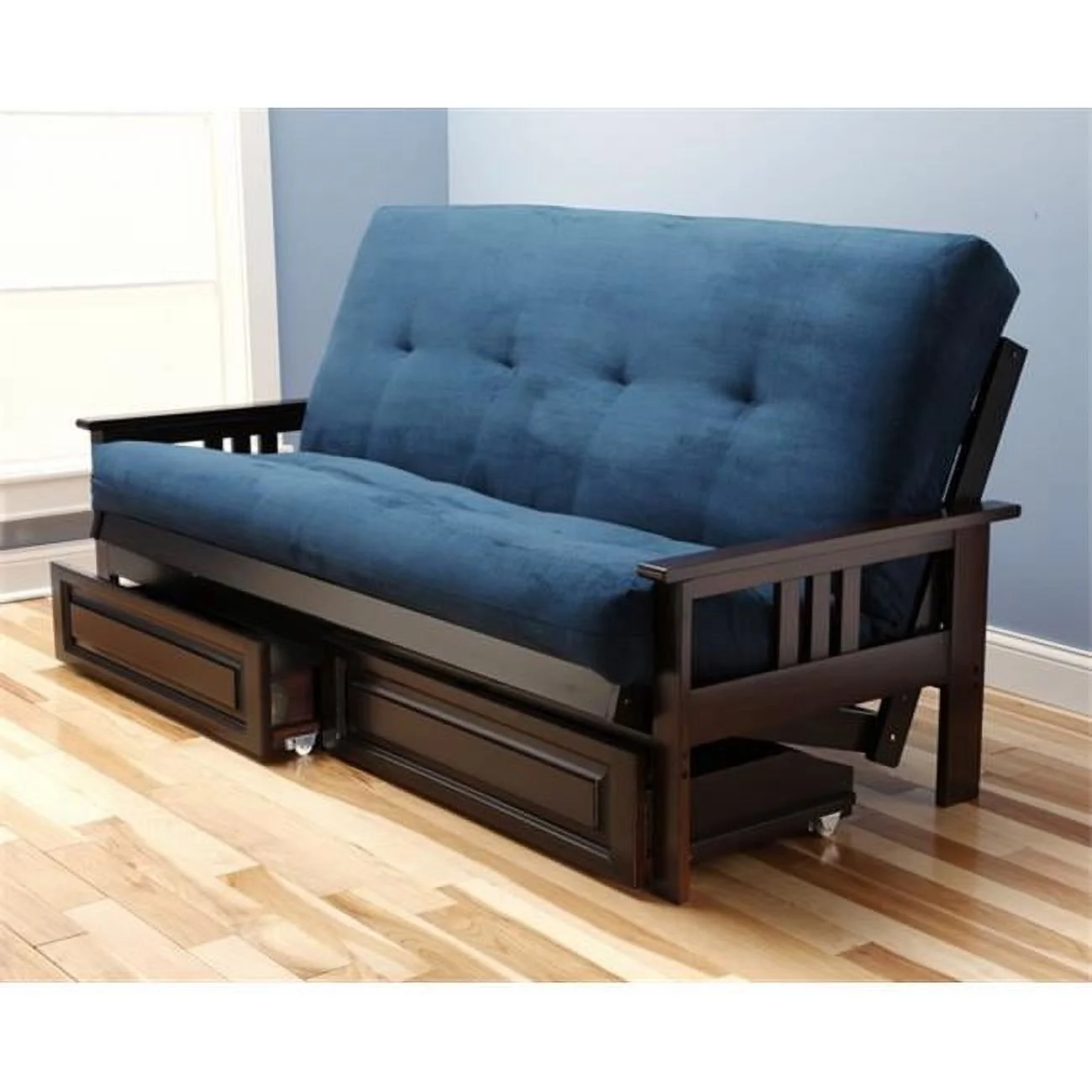Monterey Frame Suede Mattress & Storage Drawers, Blue - Blue
