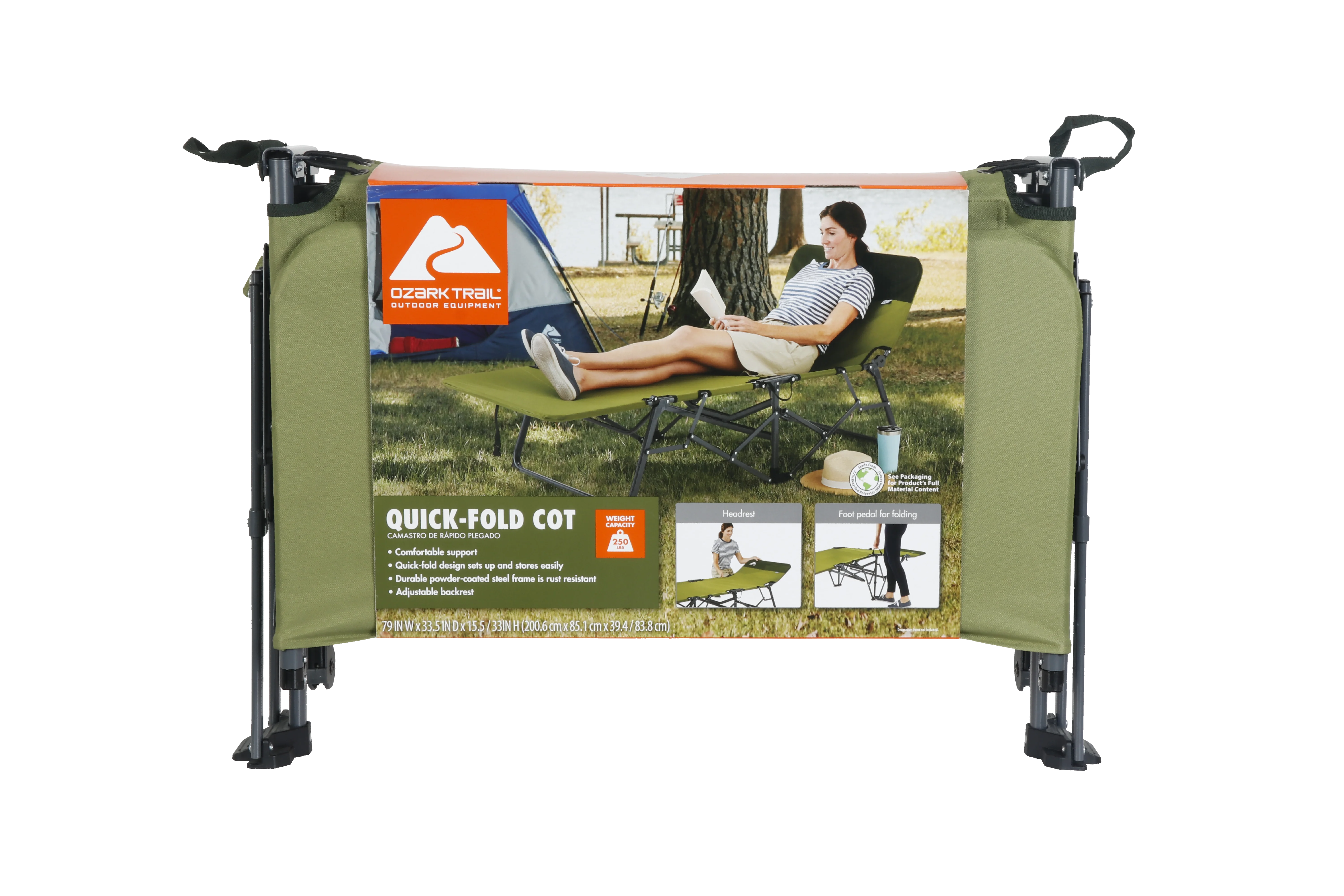 Ozark Trail Adult Quick Fold Speedy Camp Cot, Green, 79