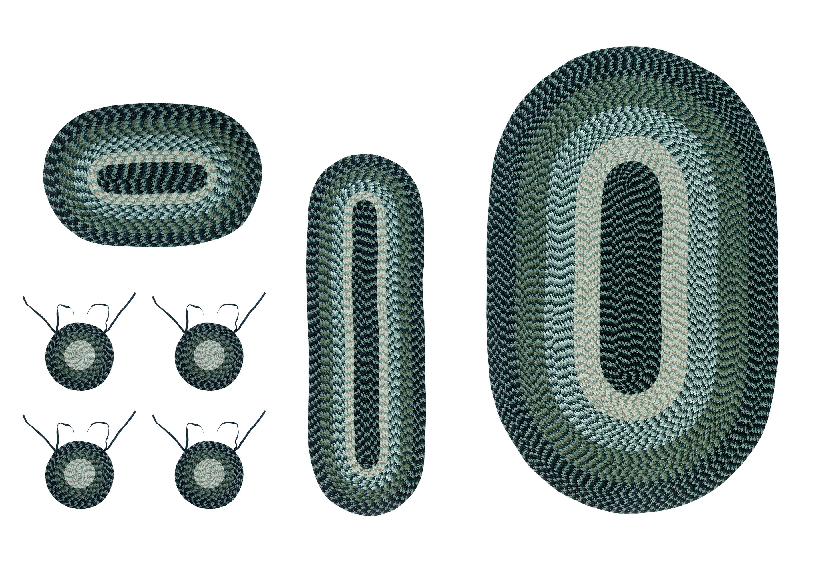 Better Trends Alpine Braid Reversible Indoor Area Utility Rug 100% Polypropylene, 7 Piece Set, Hunter Stripe