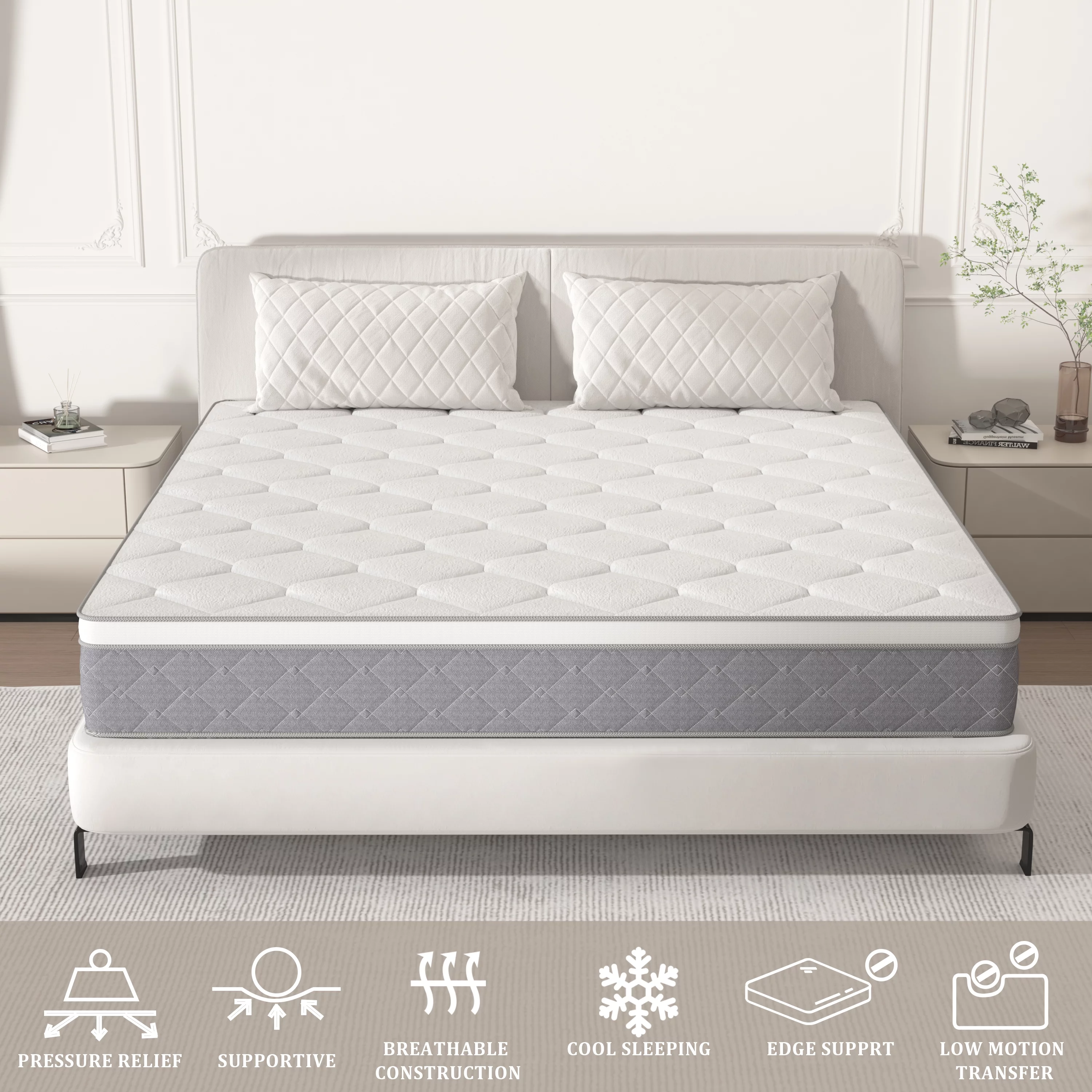 Twin Mattress, 12 inch Pocket Springs with Gel Memory Foam, Hybrid Mattresses in a Box