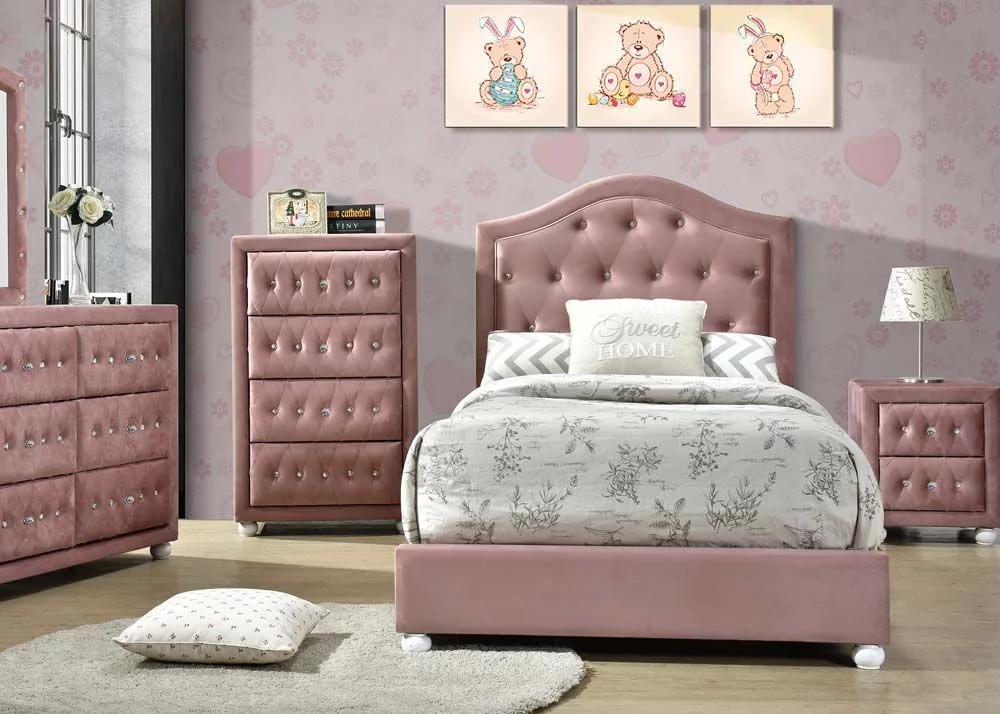 Acme Furniture Reggie Full Bed in Pink Fabric