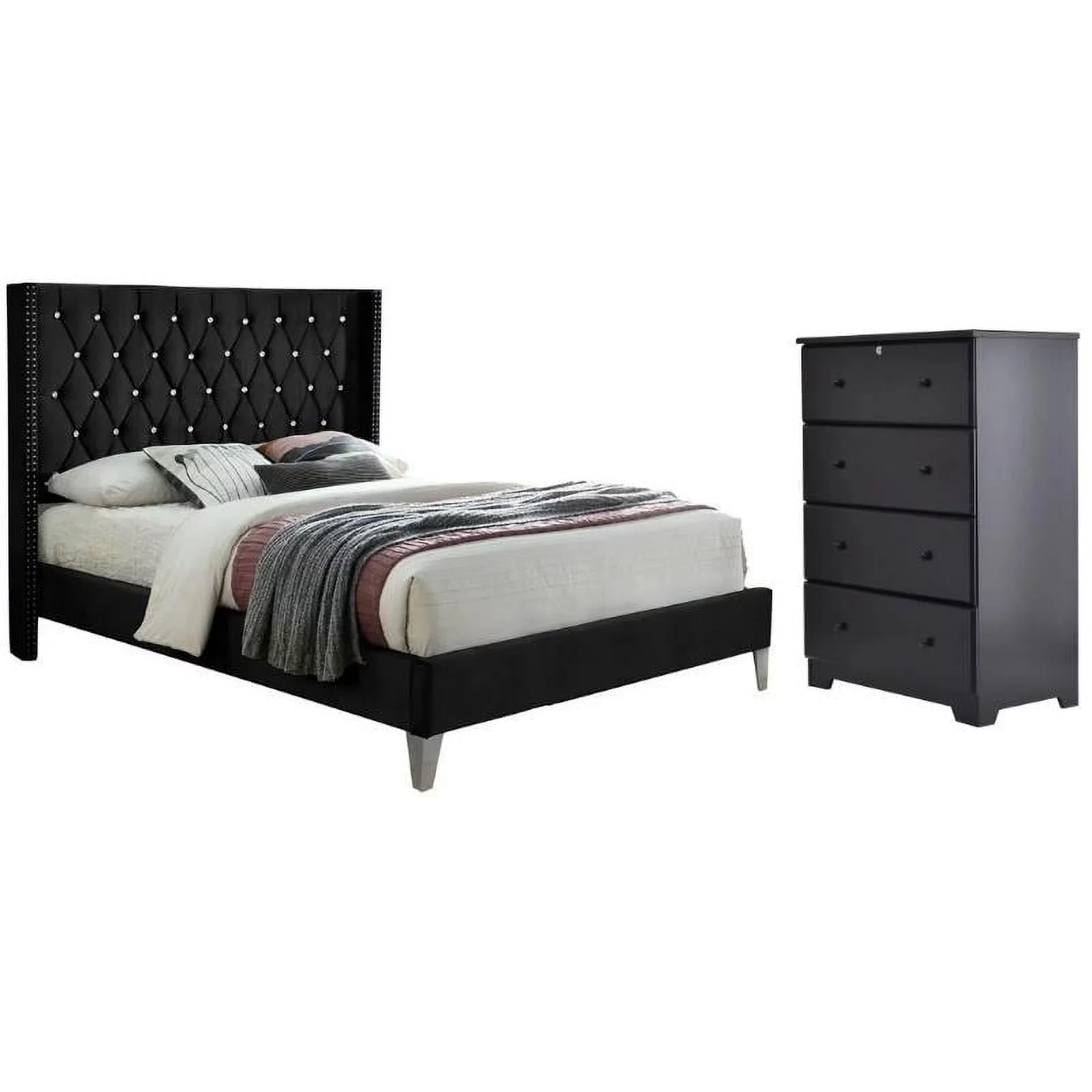 Home Square 2-Piece Set with Full Platform Bed & 4-Drawer Chest Dresser in Black