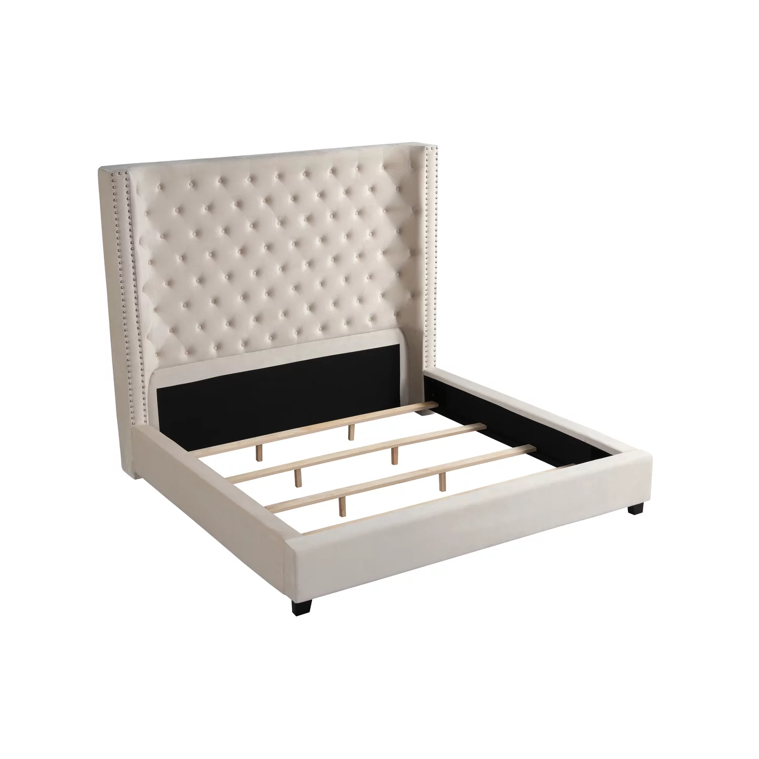 Yvonne Velvet Upholstered Queen Platform Bed in Beige