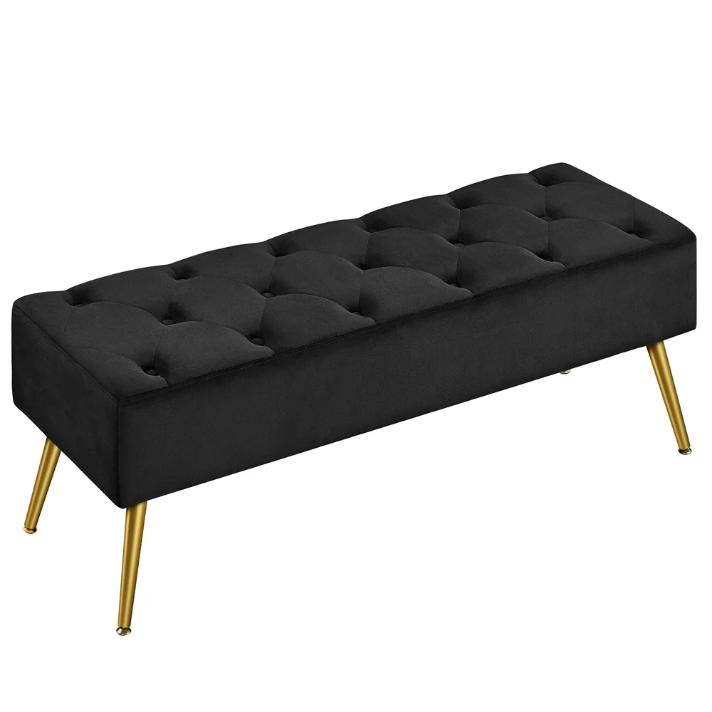 SmileMart Modern Upholstered Velvet Footstool Bench for Bedroom, Black