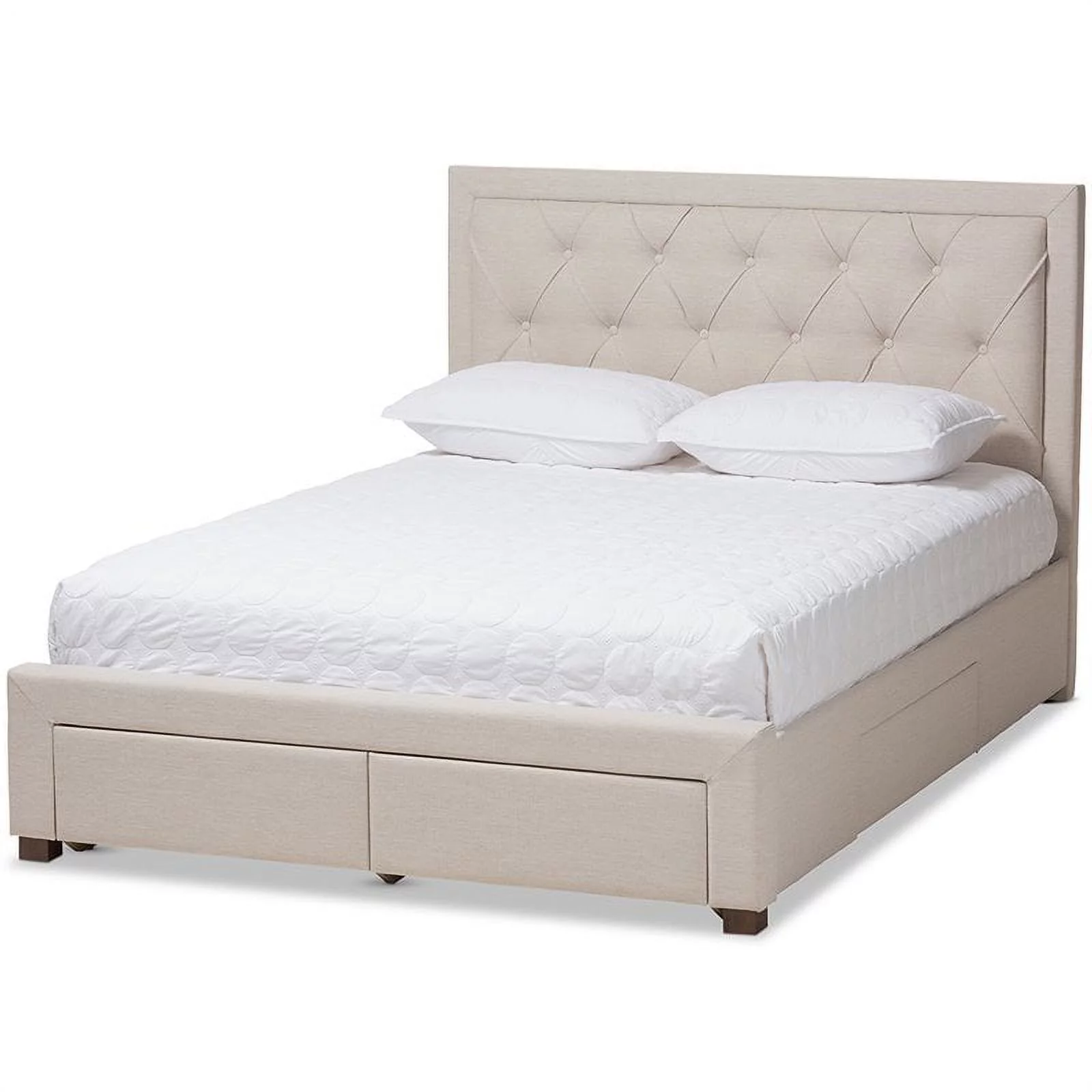 Bowery Hill Tufted King Storage Platform Bed in Light Beige