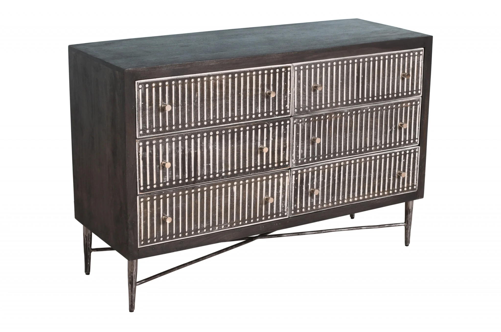 HomeRoots 489199 48 in. Solid Wood Six Drawer Double Dresser, Antique Brown