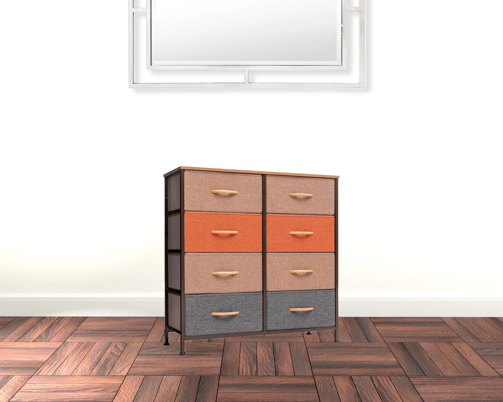 HomeRoots 484689 32 in. Steel, Fabric Eight Drawer Chest