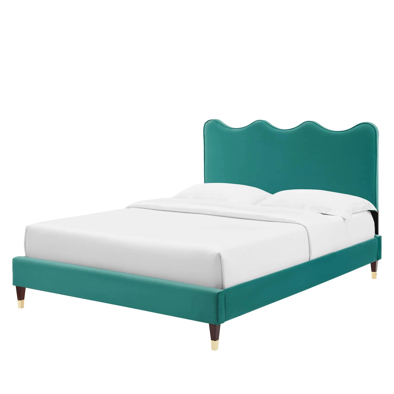 Platform Bed Frame, King Size, Teal Blue, Velvet, Modern Contemporary, Bedroom Master Guest Suite Room