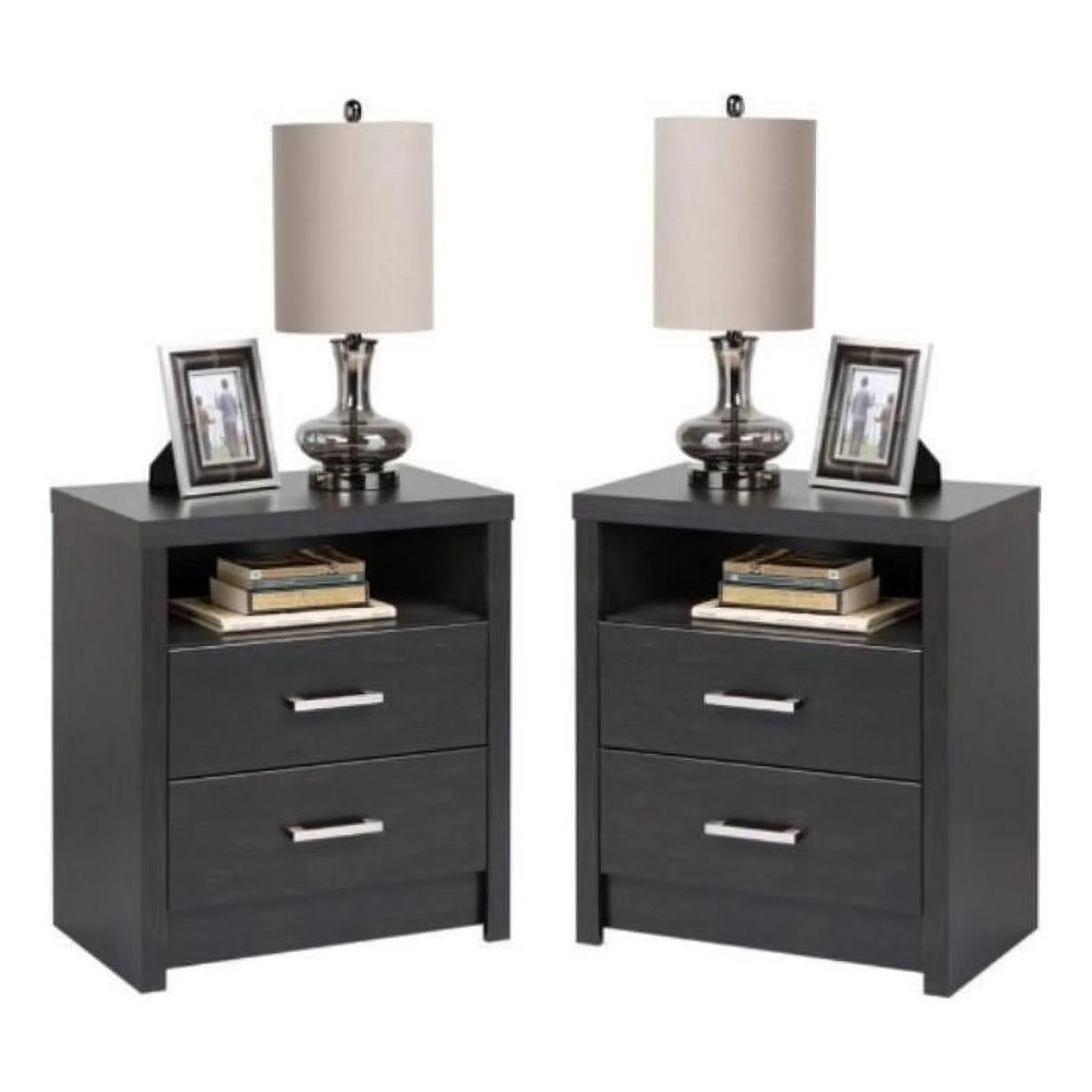 Home Square Tall 2-Drawer Nightstand in Black Laminate - Set of 2