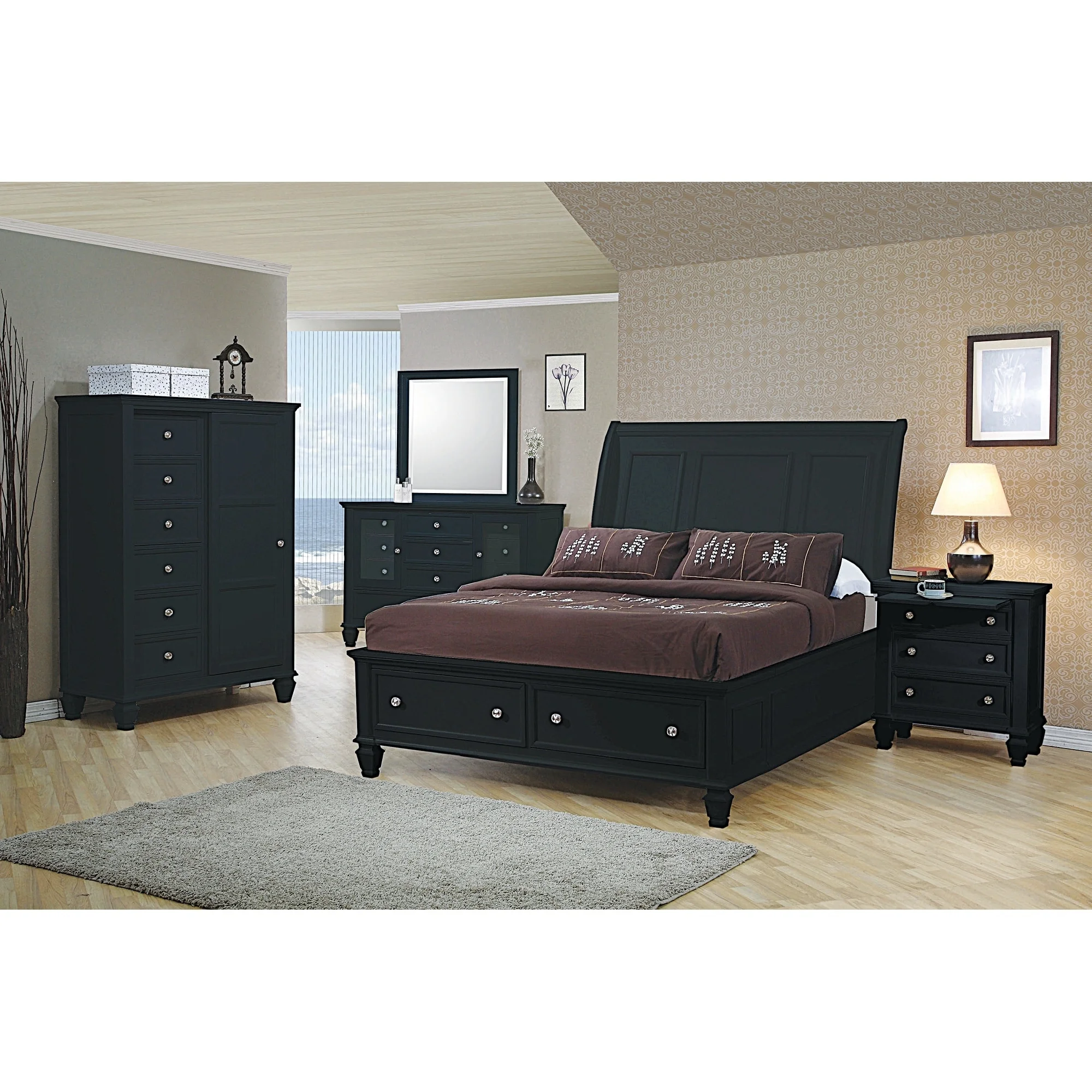 Sandy Beach Storage Bedroom Set with Sleigh Headboard
