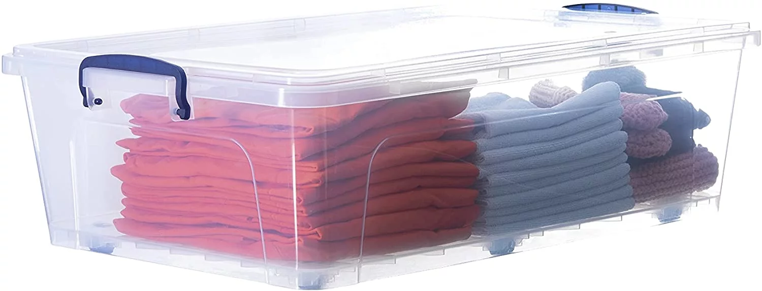 Superio 42 Quart Under Bed Storage Container with Wheels Stackable Large Rolling Storage Container with Lid, Durable Latches