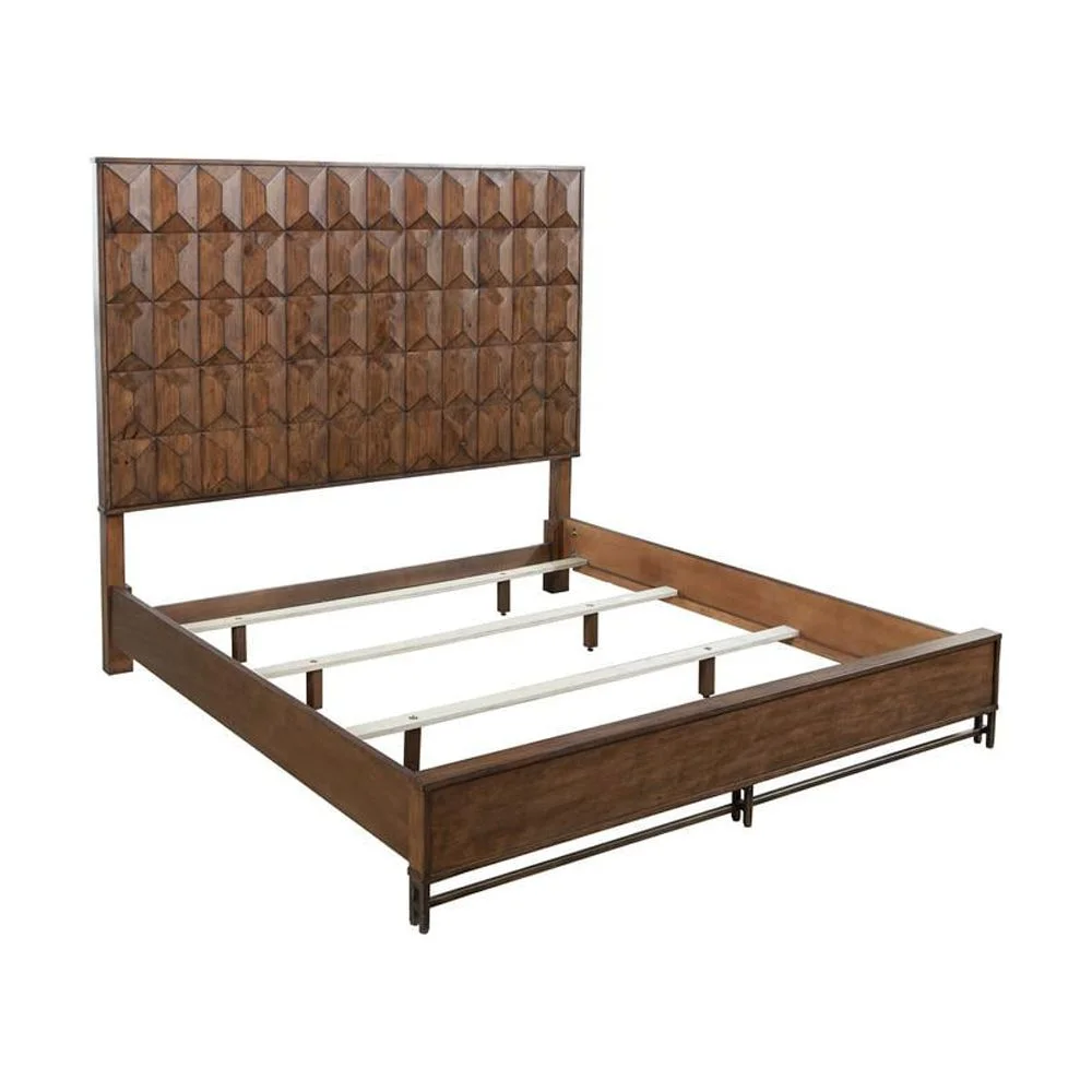 Origins by Alpine Trig Standard King Wood Panel Bed in Antique Brown