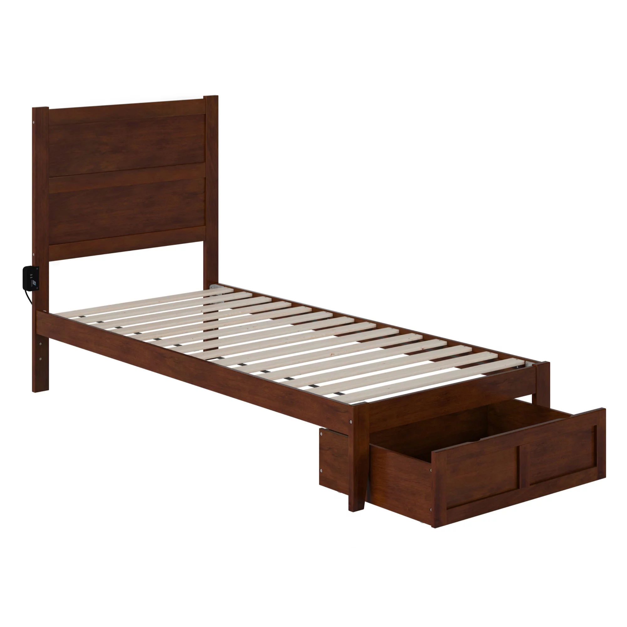AFI NoHo Contemporary Wood Twin XL Bed with Foot Drawer in Walnut