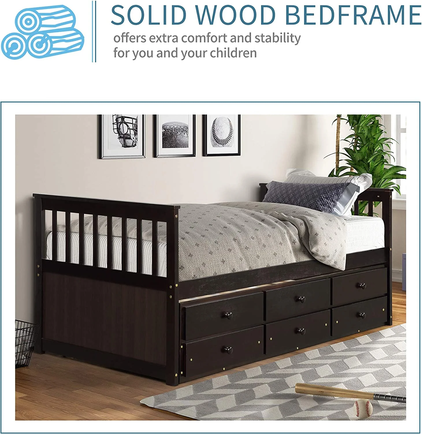 Captain\u2019s Bed Storage daybed with Trundle and Drawers for Kids Guests (Espresso)