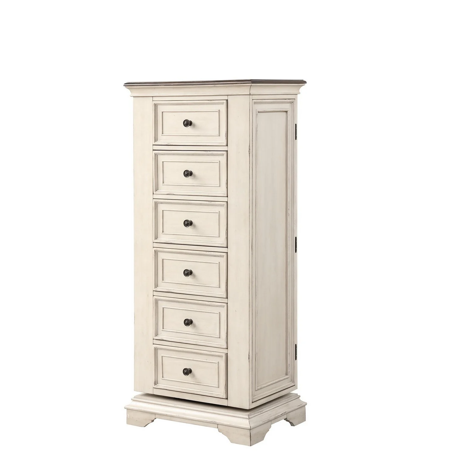 BenJara Maia 64 Inch Tall Swivel Dresser Chest, Mirror, Velvet Lined Drawers, White