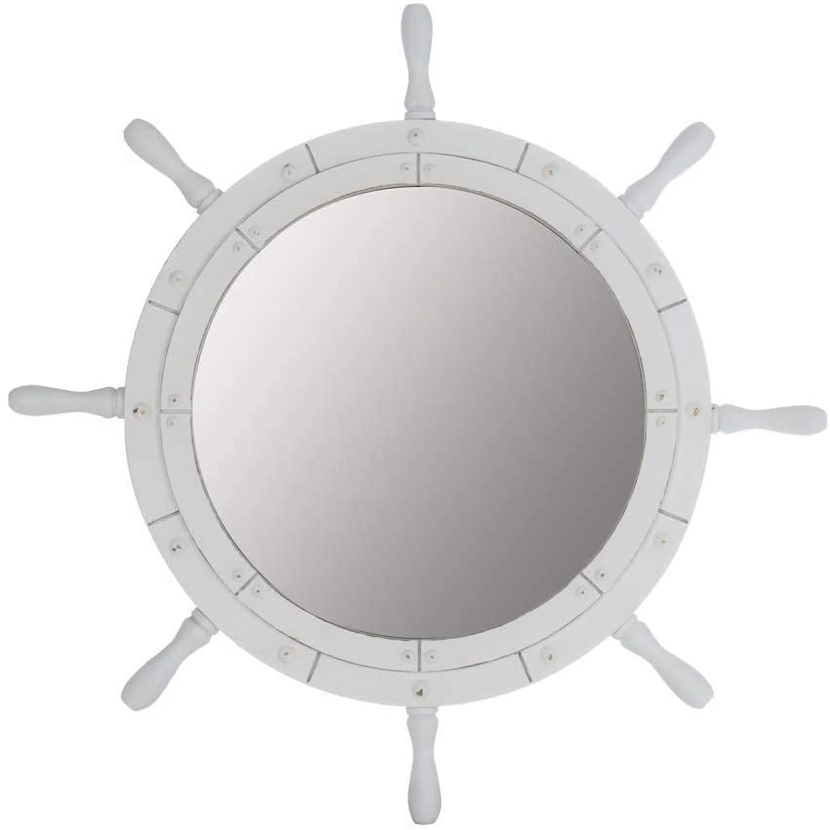 Nagina International Classic White Santorini Beautiful Nautical Sturdy Large Mirror Ship Wheel | Wall Mounted Mirrors (24 Inches)