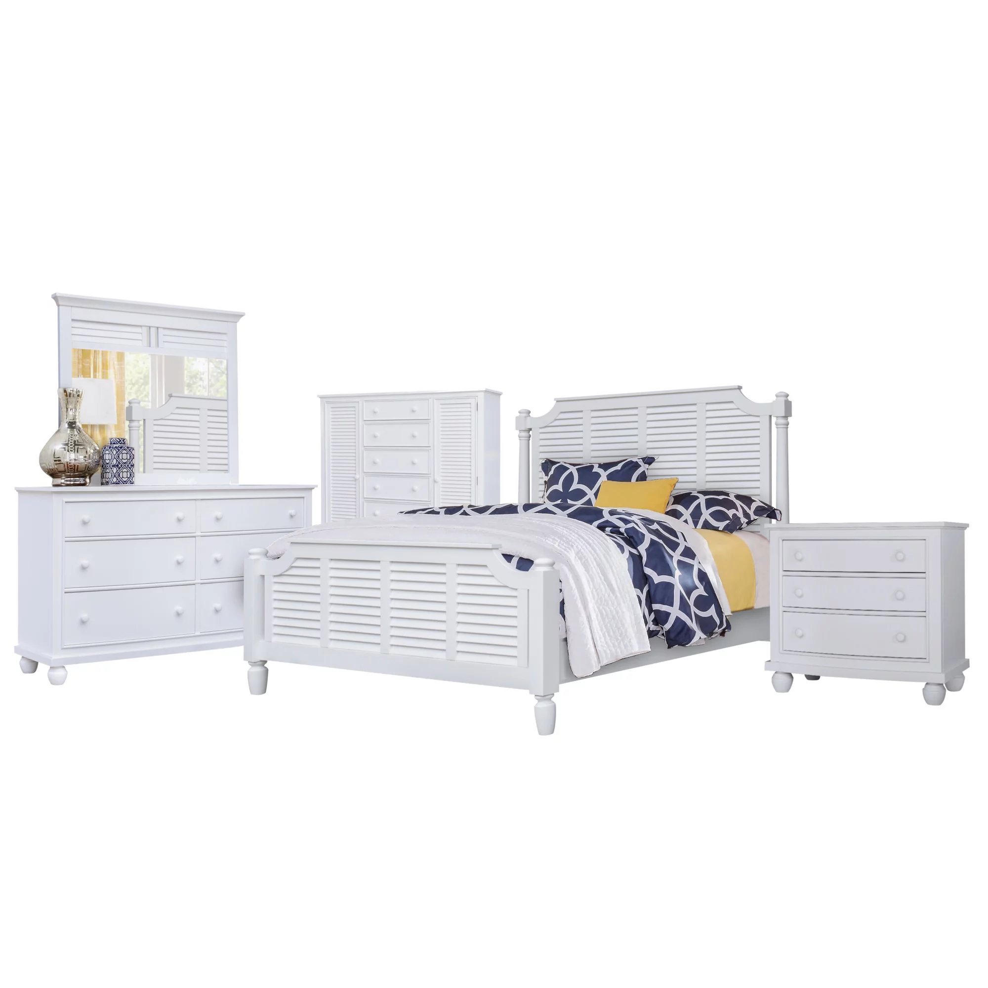 Sunset Trading 5-Piece Wood Queen Bedroom Set with 3-Drawer Nightstand in White